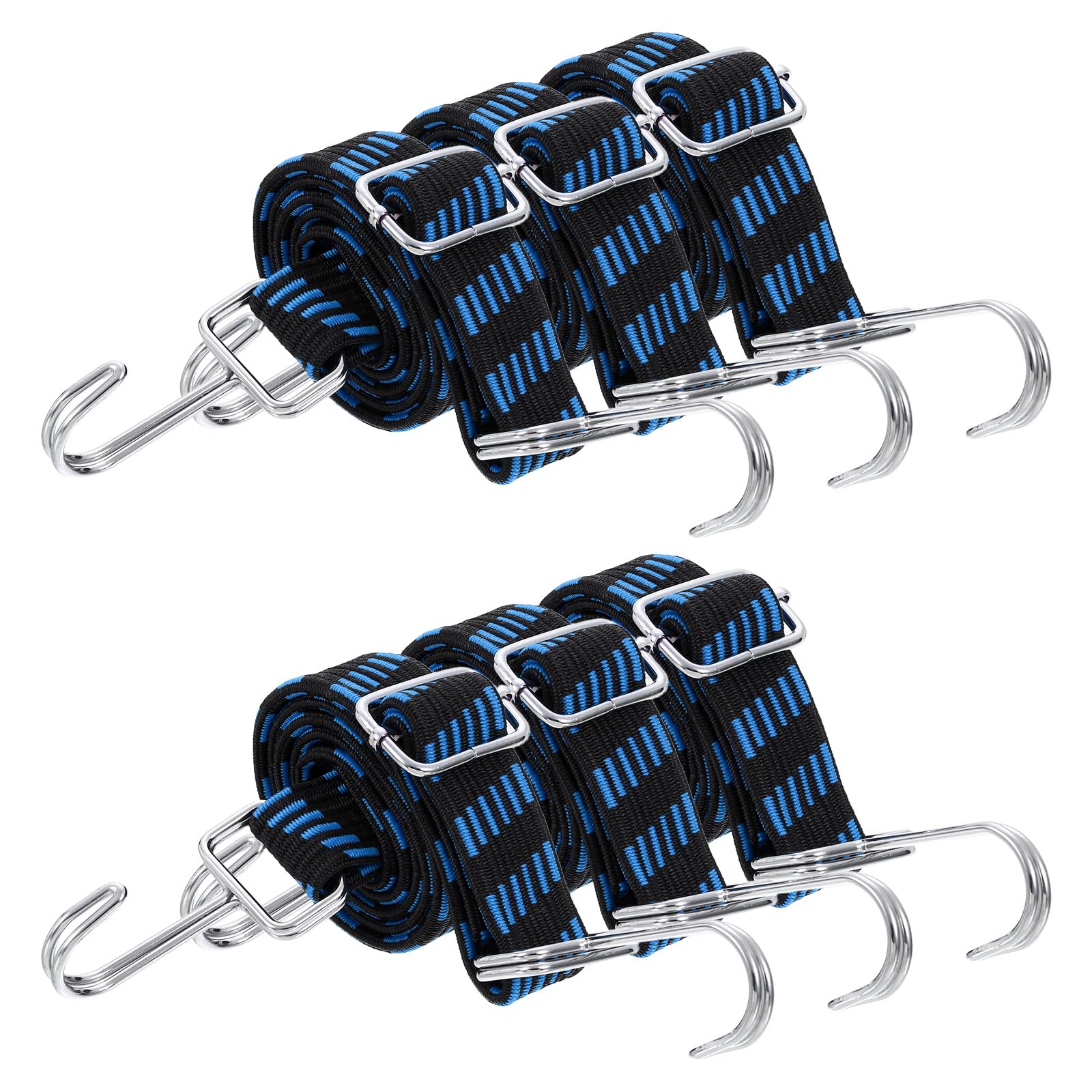 uxcell 6Pcs Adjustable Bungee Cords with Hooks, 39 Inch Flat Heavy Duty Elasticity Straps Rubber Bungee Cords with Buckle for Outdoor, Camping, Tarp, Bike Rack, Luggage, Black Blue