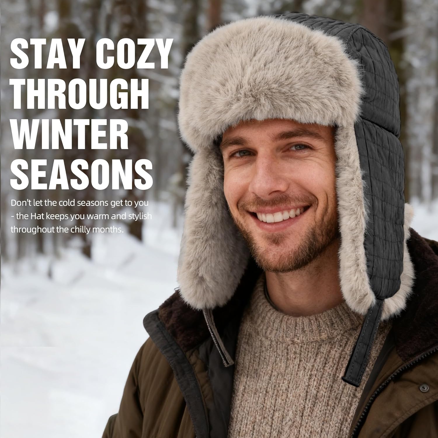Unisex Trapper Hat Winter Warmer Ear Flaps Windproof Skiing Hat for Women Men