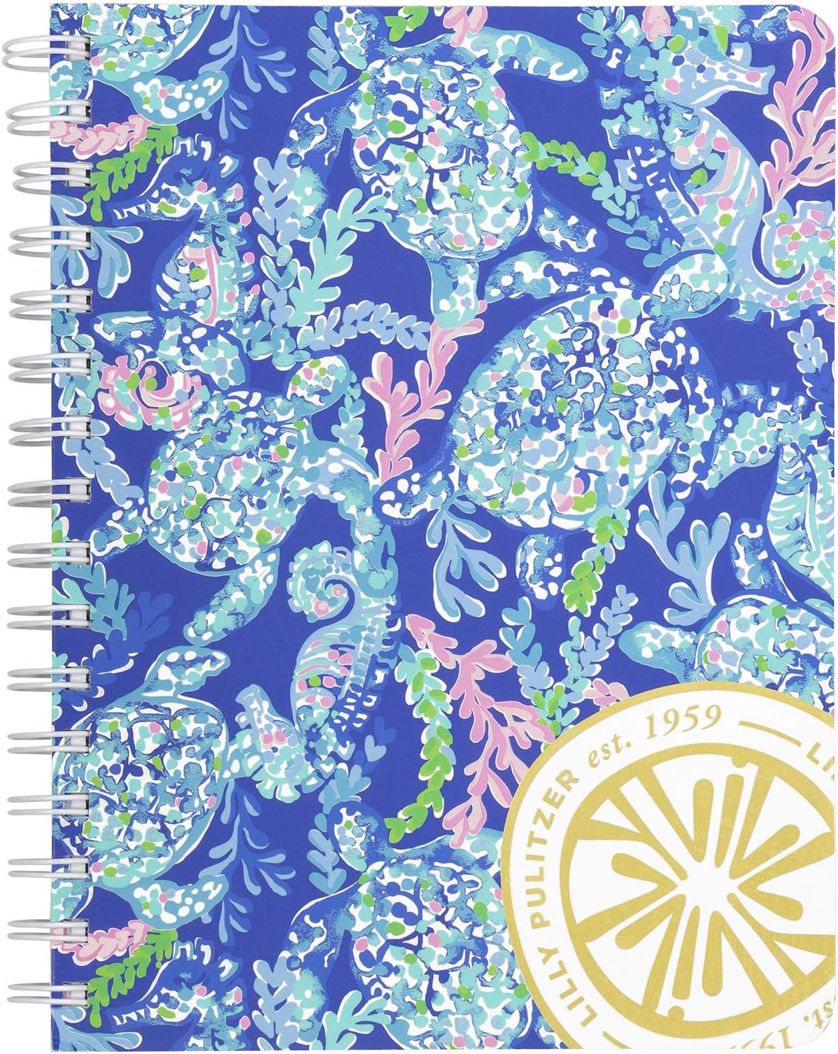Women's Blue Hardcover Mini Spiral Notebook, 8.25" x 6.5" with 160 College Ruled Pages, Turtle Villa