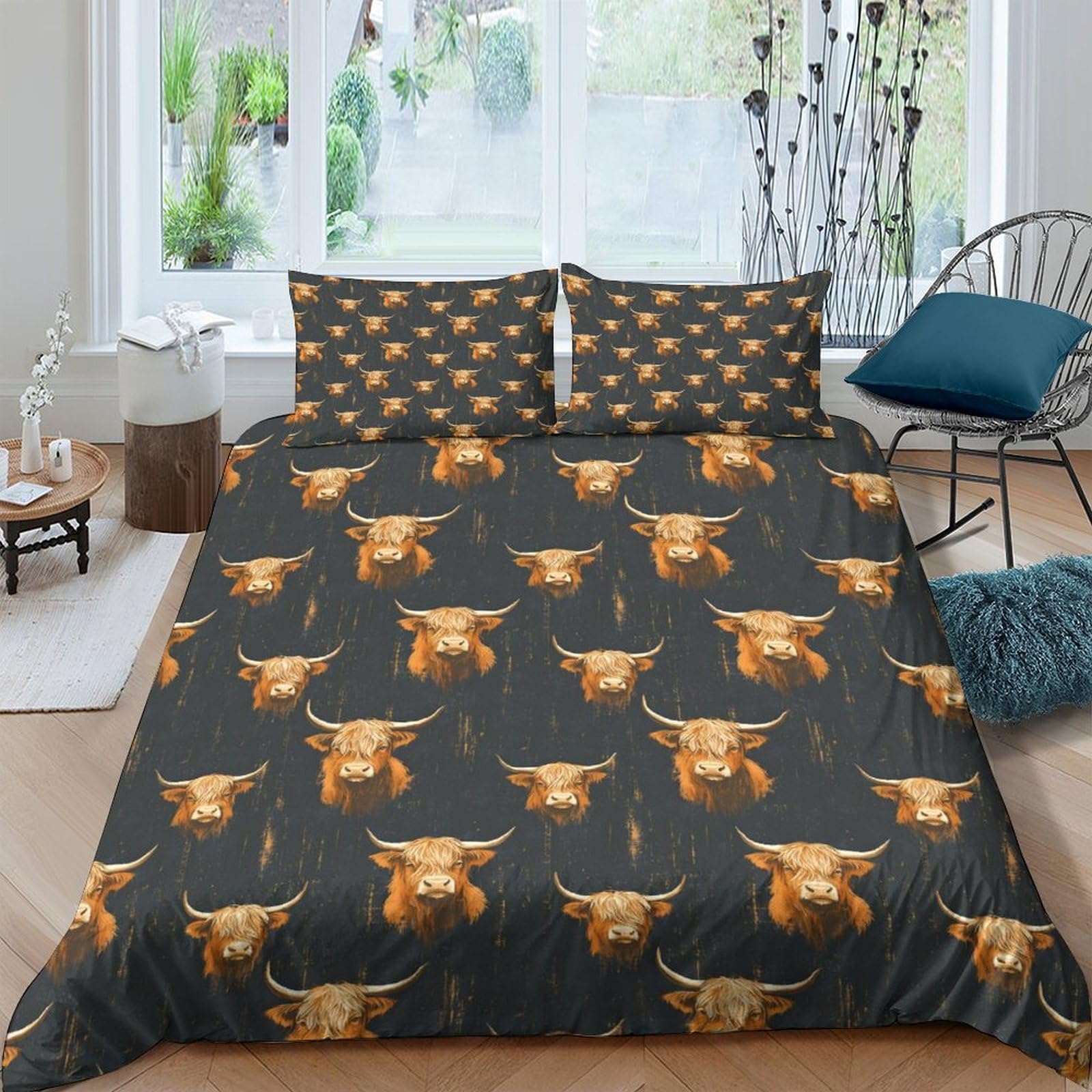 Ctjqhvkz Style-10 3D Printed Highland Cow Fitted Sheet Microfiber Black Gold Bull Mattress Cover Anti-Slip Washable For Bedroom Guest Room Single（135X200cm）