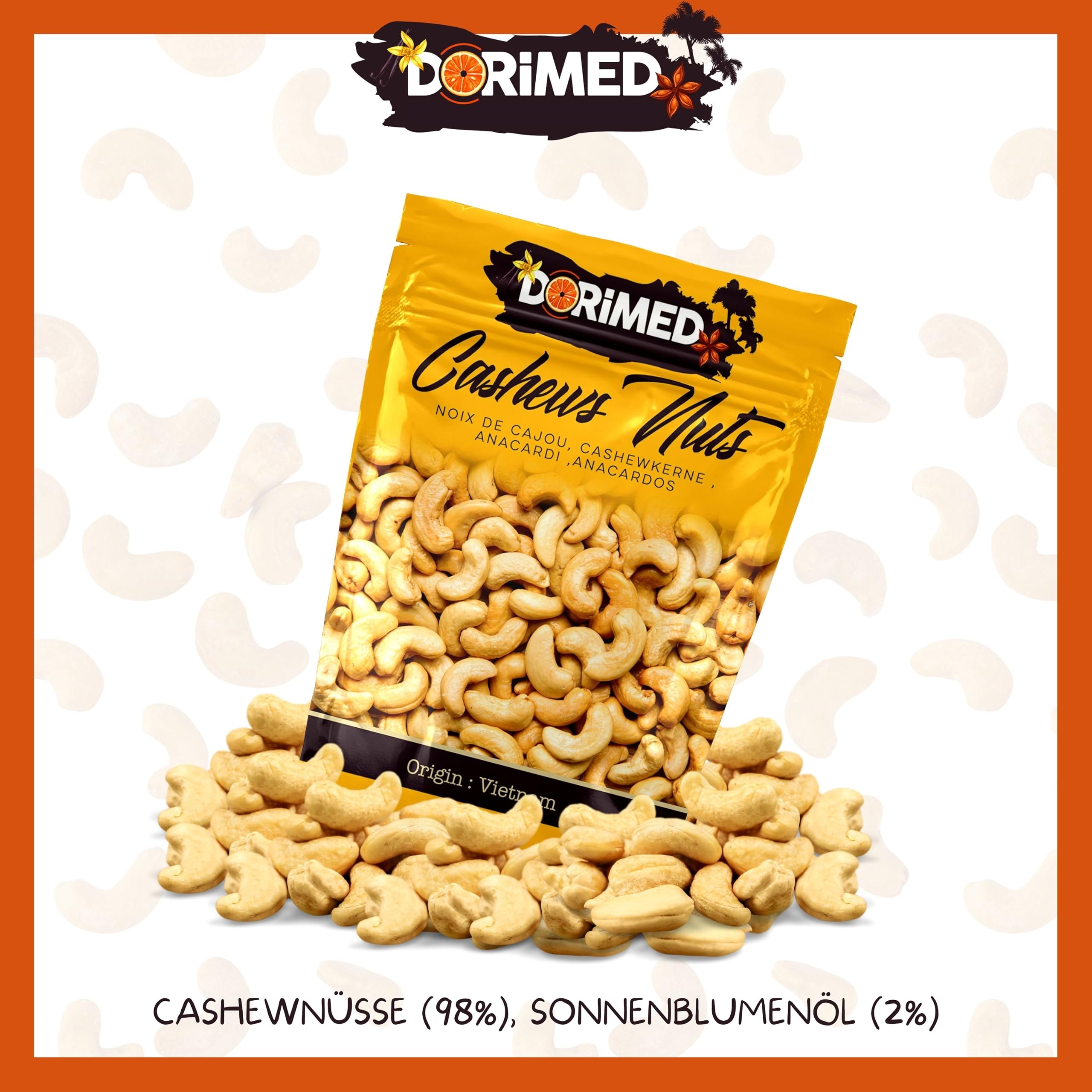 Cashewnüsse geröstet ungesalzen | 1 Kg Cashewkerne von 100% natürlicher Herkunft | gentechnikfrei | geeignet für vegan und vegetarische Ernährung | in wiederverschließbarem Beutel | Dorimed