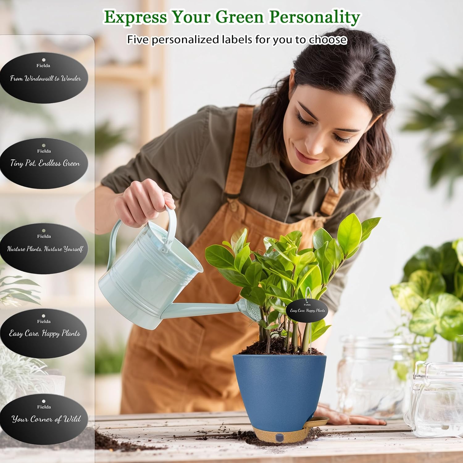 Self Watering Pots for Inoor Ourdoor Plants 8/7/6.5/6/5 Inch Plastic Planters with Drainage Holes & Water Level Indicator, Decorative House Flower Nursery Planting Pots with Saucers (Navy Blue) - Image 9