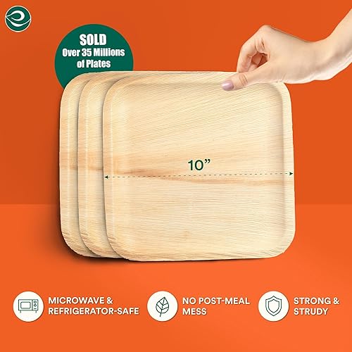 Miniatura 30 de ECO SOUL - Platos de hoja de palma desechables 100% compostables, biodegradables, como platos de bambú, ecológicos de 10 y 8 pulgadas, resistentes