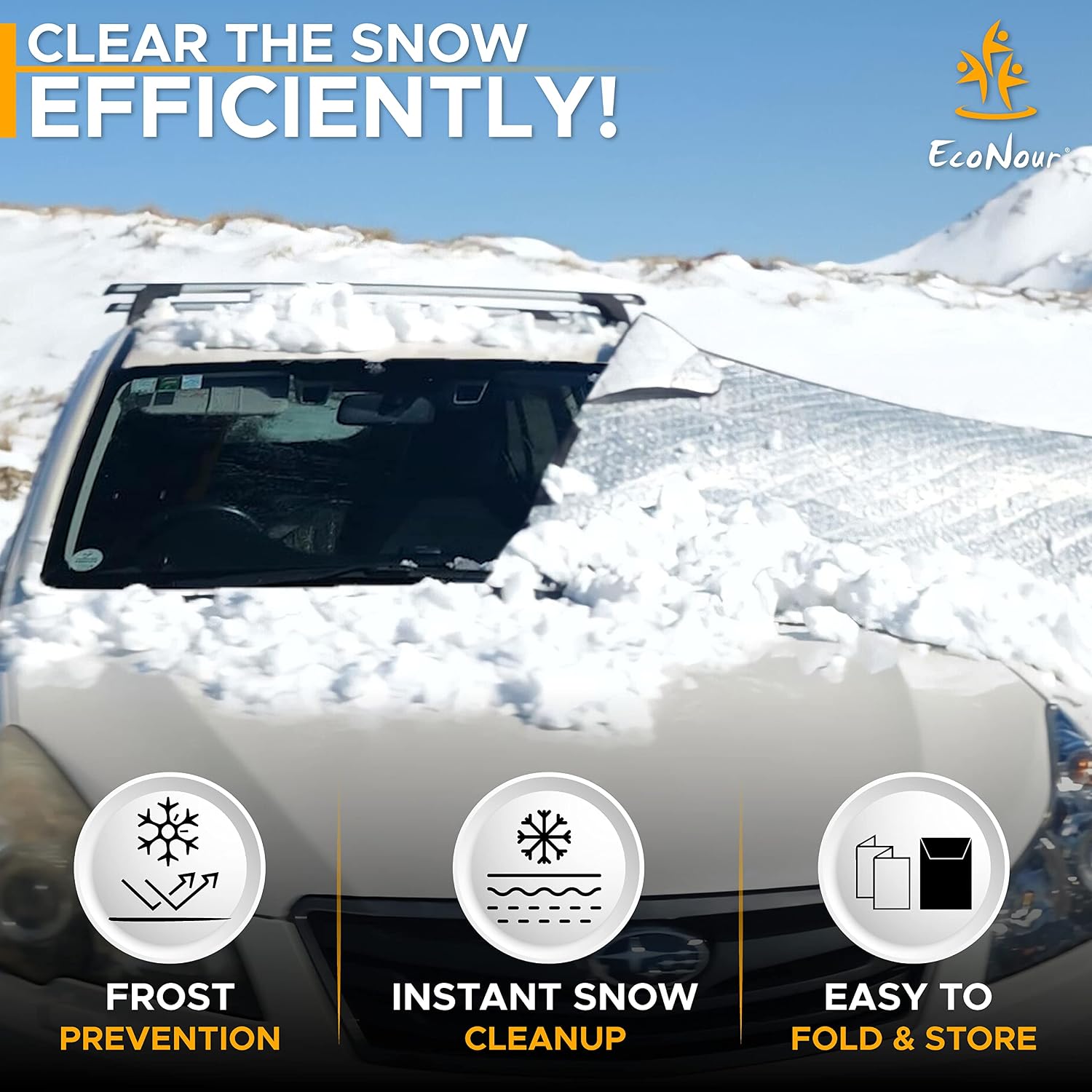 EcoNour PEVA Magnetic Car Windshield Covers for Winter | Four-Layered Car Windshield Snow Cover for Ice and Snow Protection | Car Cover Waterproof All Weather Protection | Standard (69 x 48 inches)