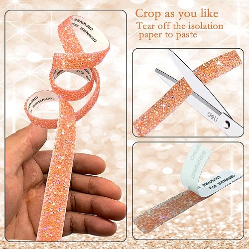 Miniatura 10 de Cinta autoadhesiva de diamantes de imitación de resina rosa, 4 yardas, cinta de diamantes de imitación para bodas, cumpleaños, Navidad, fiestas,