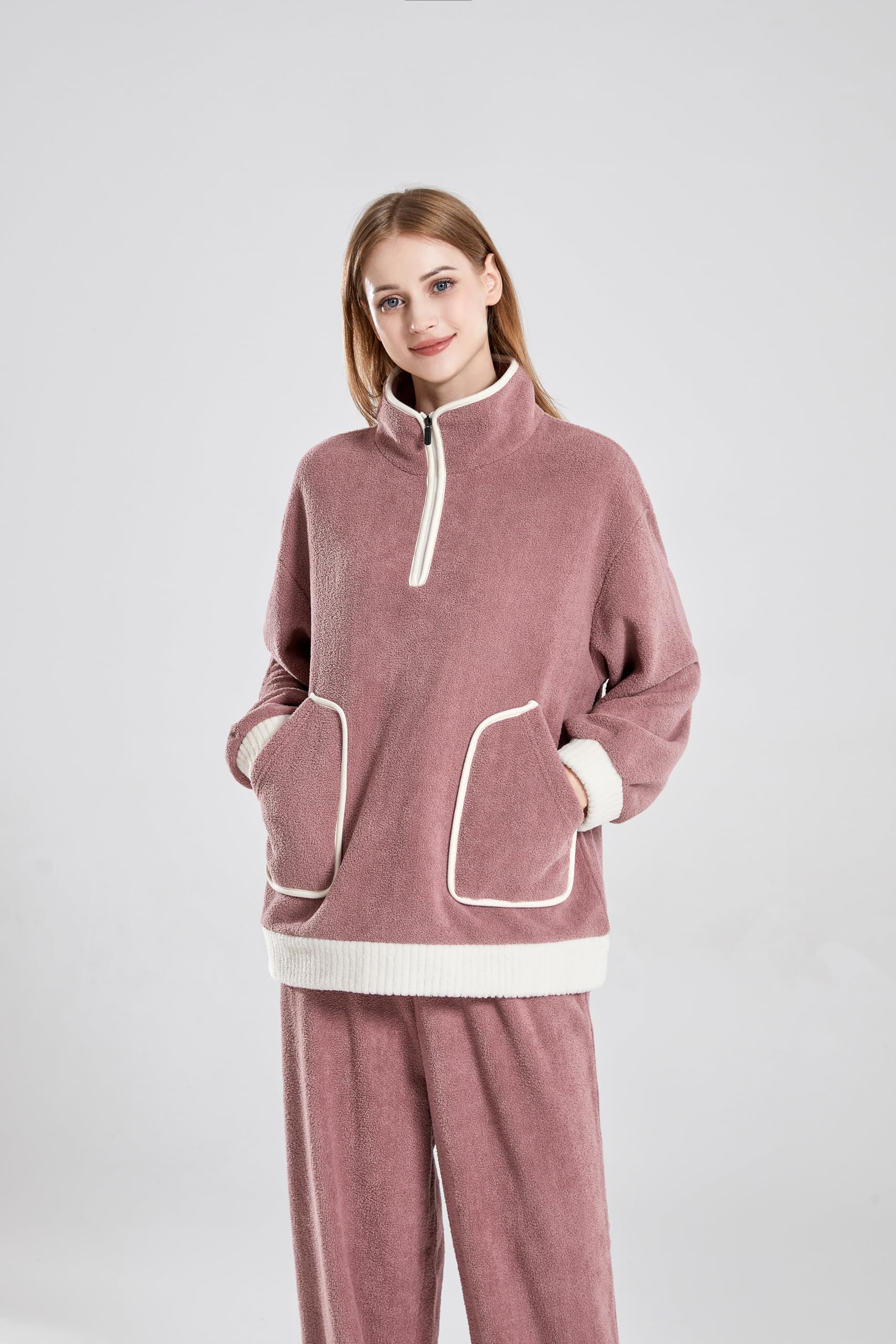 Pyjama d'hiver pour Femmes Pyjamas en Polaire Moelleux pour Hommes Et Femmes, Vêtements De Détente, Ensemble De Pyjamas Confortables Et Chauds-Un-L