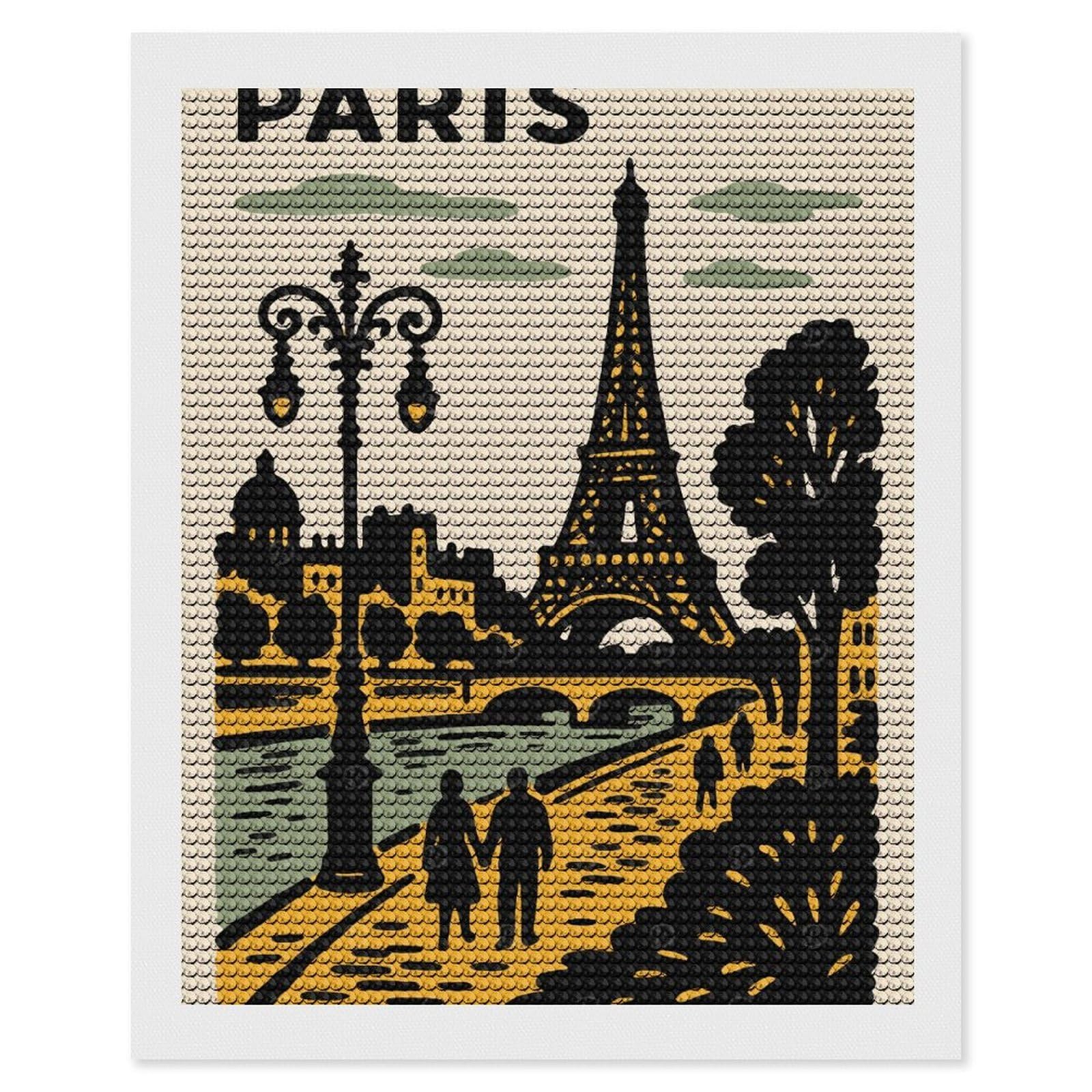 Junmoney Paris Travel (3) Diamond Art Kit 16"x20", Neat Printed Canvas, Finish and Display, Relaxing DIY Hobby, Living Room Decor