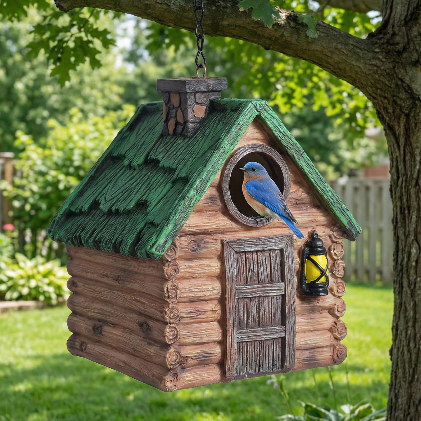 DEWEL Bird House for Outdoor, Waterproof Resin Bird Box Bird Houses for Garden, Rustic Bird Nesting Box Garden Decor, Hanging Bird House for Small Wild Birds Bluebird Robin Sparrow, Best Gift Choice