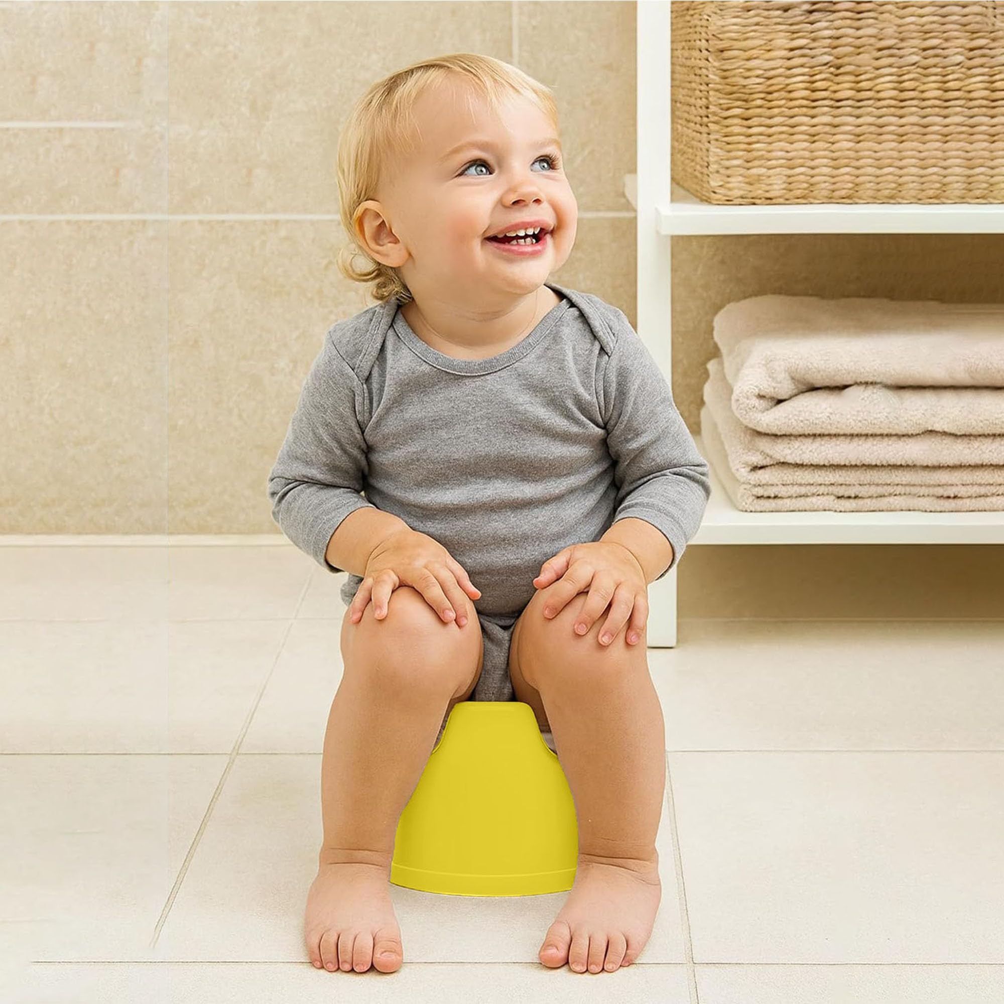 Children Junior Training Potty Toilet Toddler Baby Kids Trainer Chamber Seat Plastic Chair with Cut Out Slot for Easy Carrying, Easy Empty & Clean (H-1 x Yellow Potty Chamber) — view 5