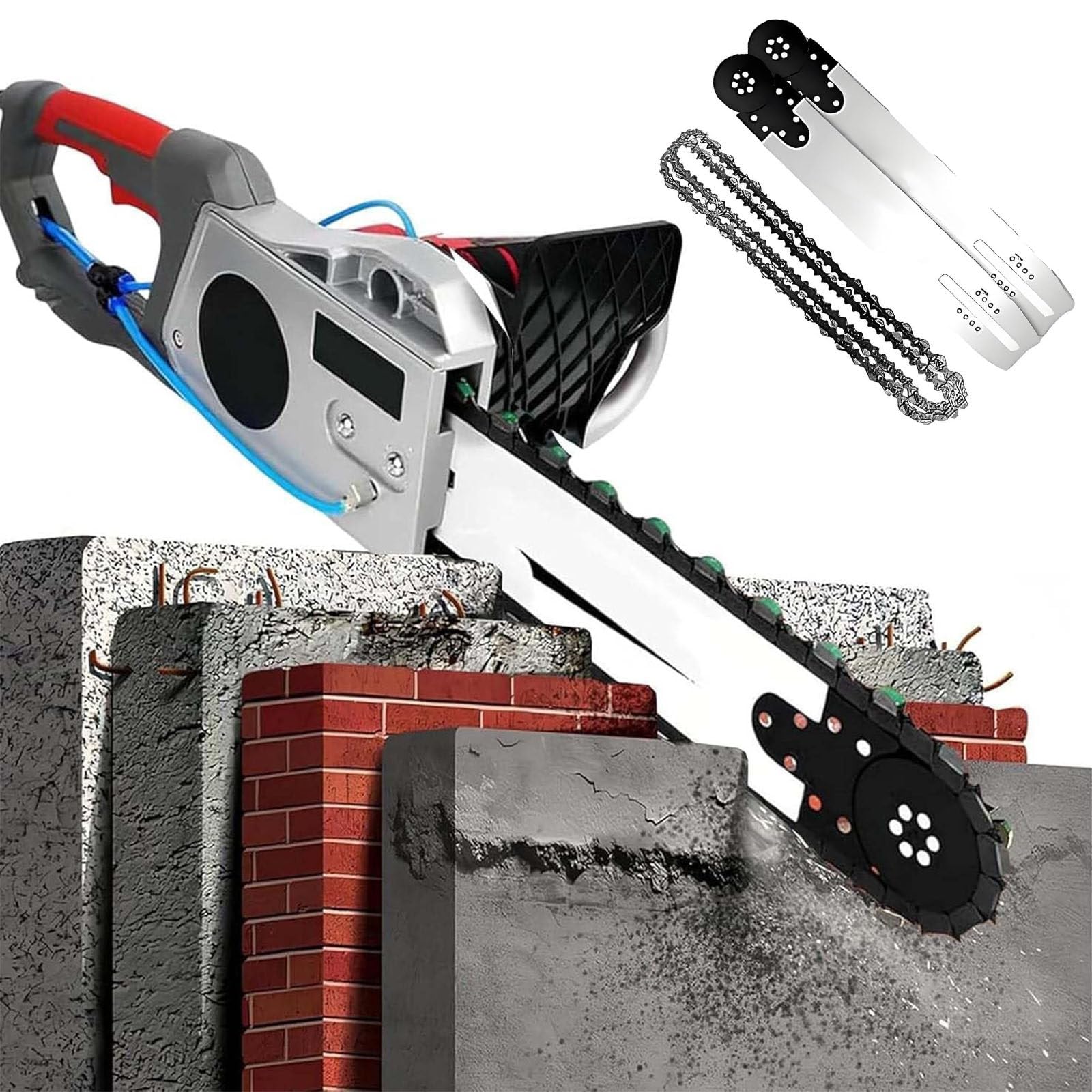 Sierra Cadena Eléctrica para Hormigón Sin Escobillas,con Cadena Diamante para Un Corte Eficiente Ranura Pared Húmeda, Barras Refuerzo Ranuradas/Mármol/Ladrillos 480mm