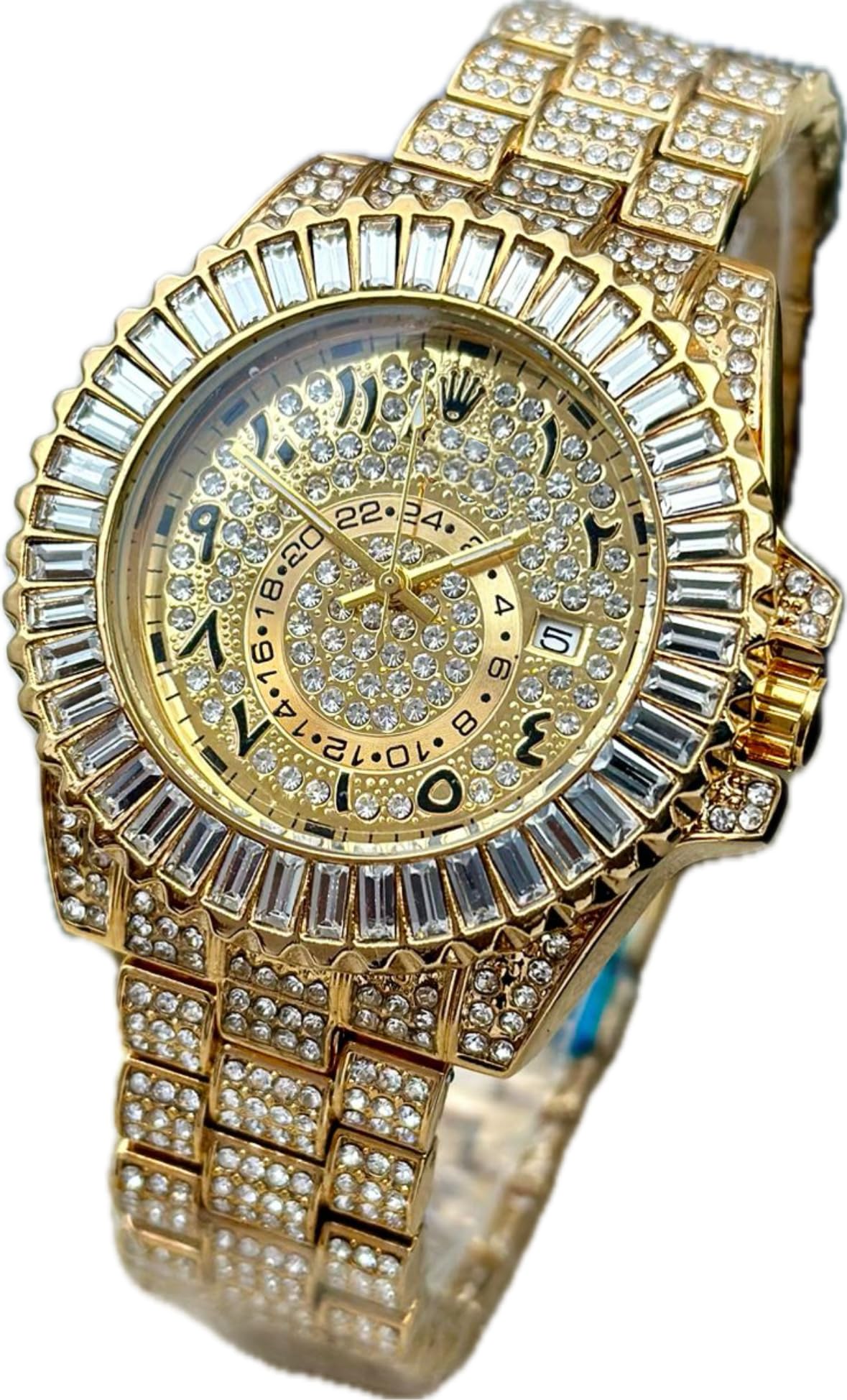 Luxury Mens Crystal Watch Fashion Bling Iced Out Diamond Watch for Men (Gold) (B0CT5VMR21) Amazon Price History, Amazon Price Tracker