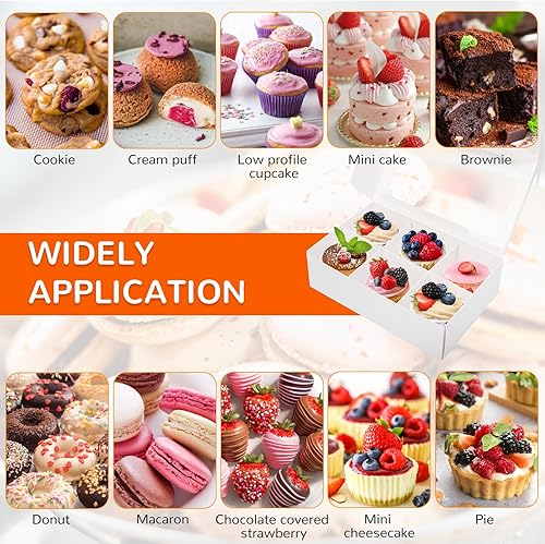 Miniatura 4 de Zealax Cajas de panadería con ventana y divisores, embalaje de galletas, cajas de cupcakes, cajas de golosinas para postres, 9 x 6 x 2.5 pulgadas,