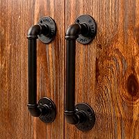 Vista 2 de Manija de puerta de granero de tubería industrial rústica para barra de agarre de 12 pulgadas, juego de 2 (color negro)