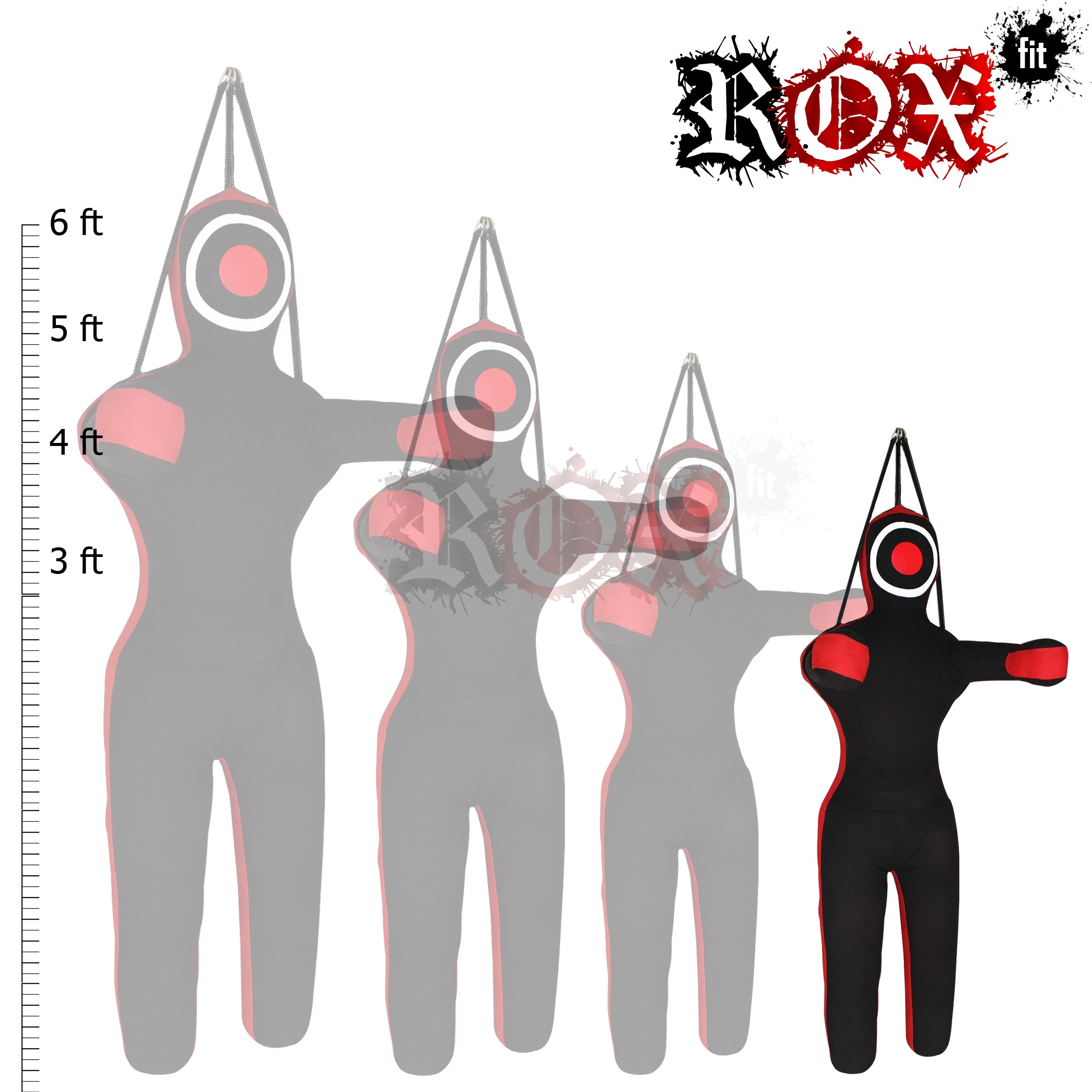 Grappling Dummy by ROX Fit MMA Punching Bag MMA Dummy - Hanging Style - Hands Front Black Red (3 Foot (36