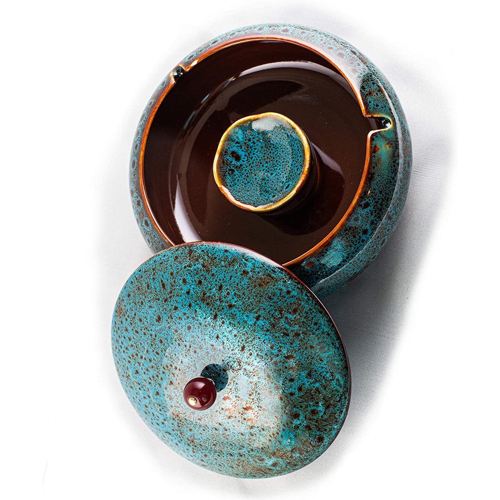 Ceramic Ashtray with Lid, Windproof Cigarette Ashtray for Indoor and Outdoor Use for Smokers