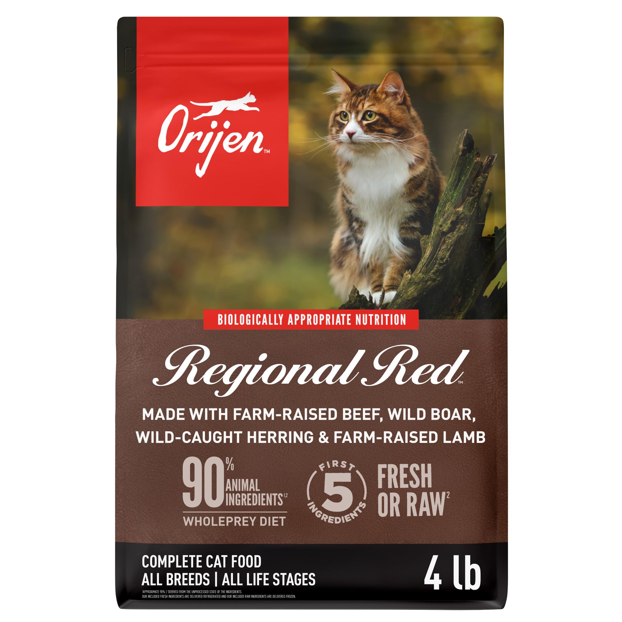 Dry Cat Food, Grain Free, Premium, High Protein, Fresh & Raw Animal Ingredients, Regional Red, 4lb