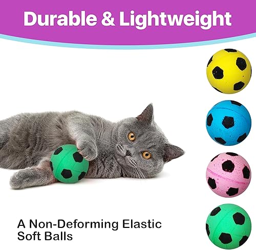 Miniatura 4 de SPOT Pelota de fútbol de esponja para gatos, juguete de peluche interactivo y colorido, divertido para gatos y gatitos para batear y perseguir,