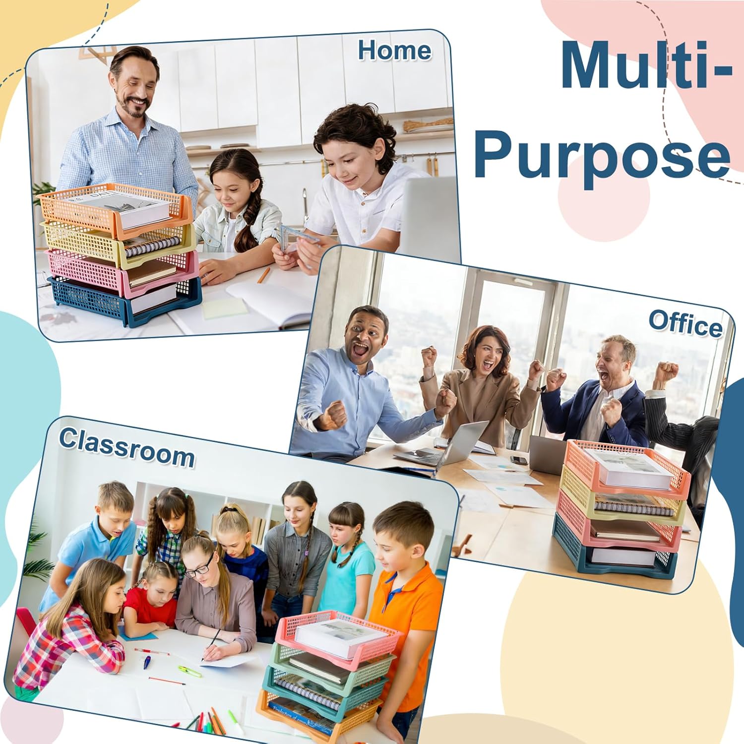 8 Pack Boho Plastic Turn in Paper Trays for Classroom Storage Bin Basket Organizers for School Teacher Supplies Classroom Office Home Organization Storage Tray Holds 4A Paper File Document