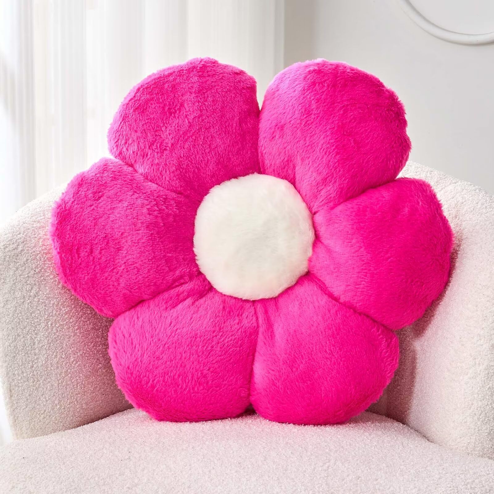 Kcvvcr Hot Pink Flower Pillow, 17.7" Flower Shaped Plush Decorative Throw Pillow for Bed
