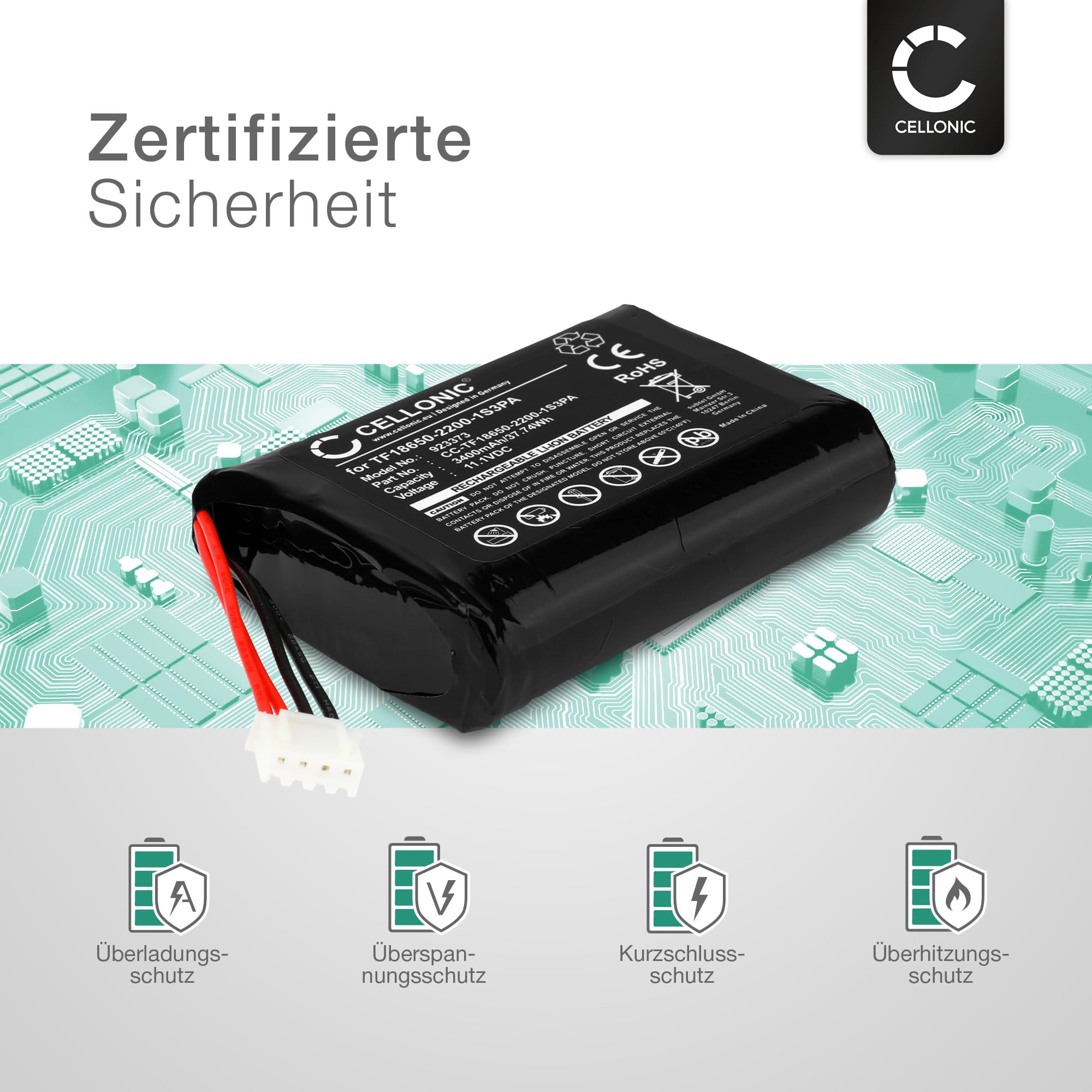 CELLONIC 1x Akku für Lautsprecher Kompatibel mit Marshall Stockwell I - (3400mAh, 11.1V)