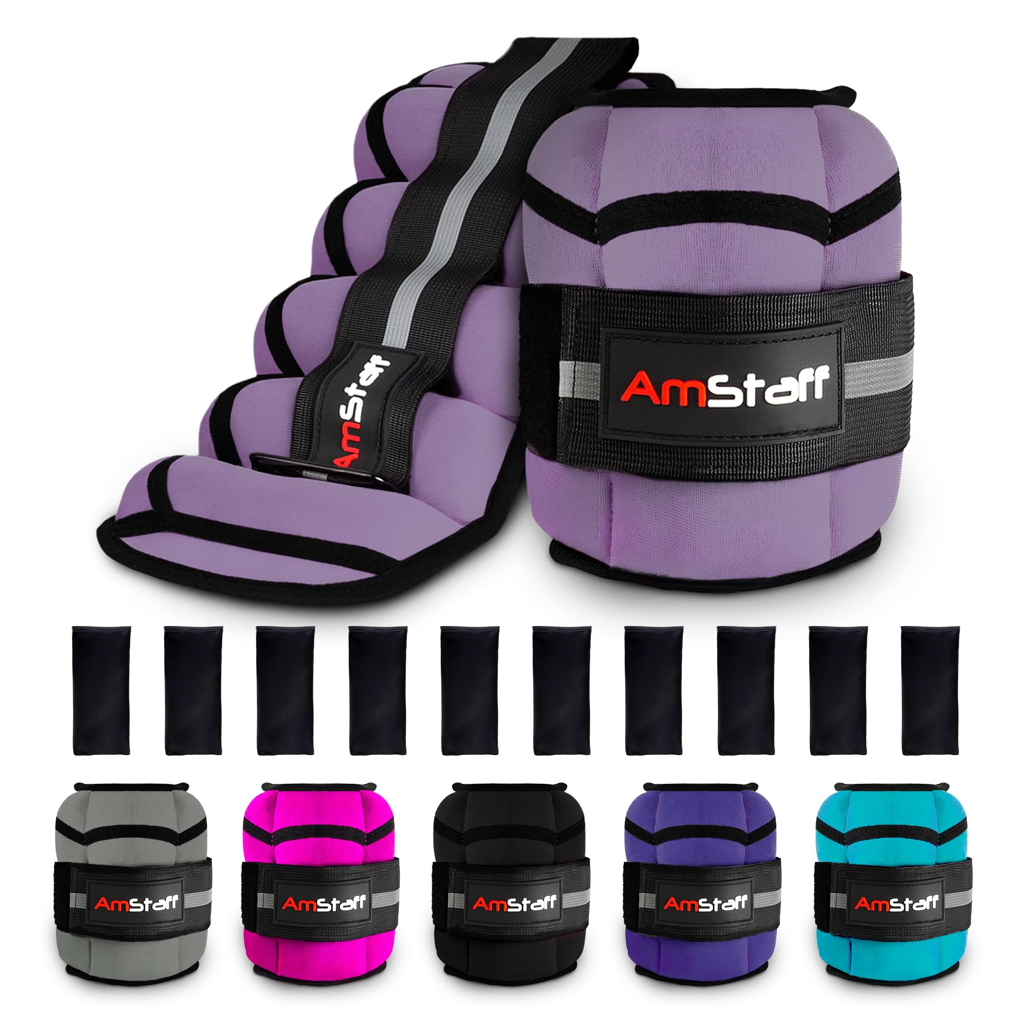 AmStaff Fitness Adjustable Ankle Weights 1 Pair 2 4 6 8 10 Lbs Leg Weight Straps for Strength Training, Walking, Jogging, Running, and Fitness