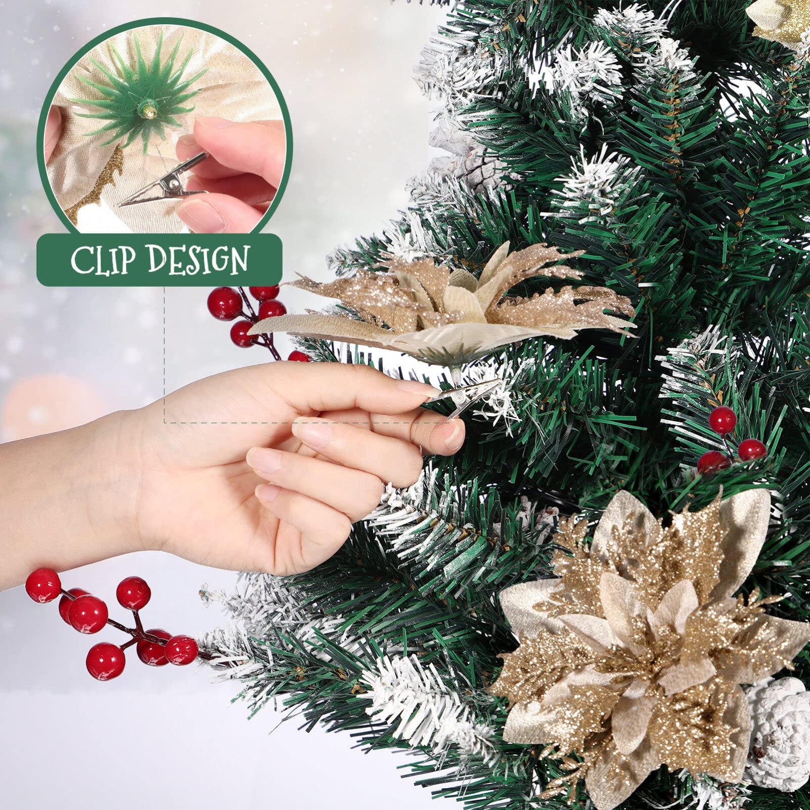 TOYANDONA 12 Stück Weihnachten Glitter Weihnachtsstern Künstliche Blumen Dekorationen mit Clips und Stielen Glitzer Weihnachtsbaum Weihnachtsstern Dekorationen für Weihnachten Hochzeit Neujahr