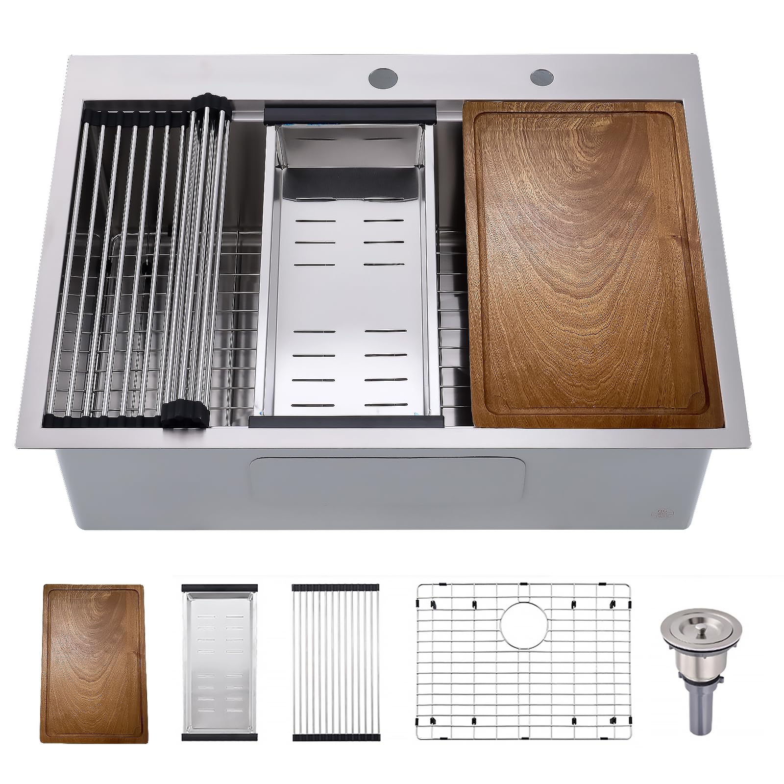 BoomHoze 33x19 Drop In Kitchen Sink Workstation 16 Gauge