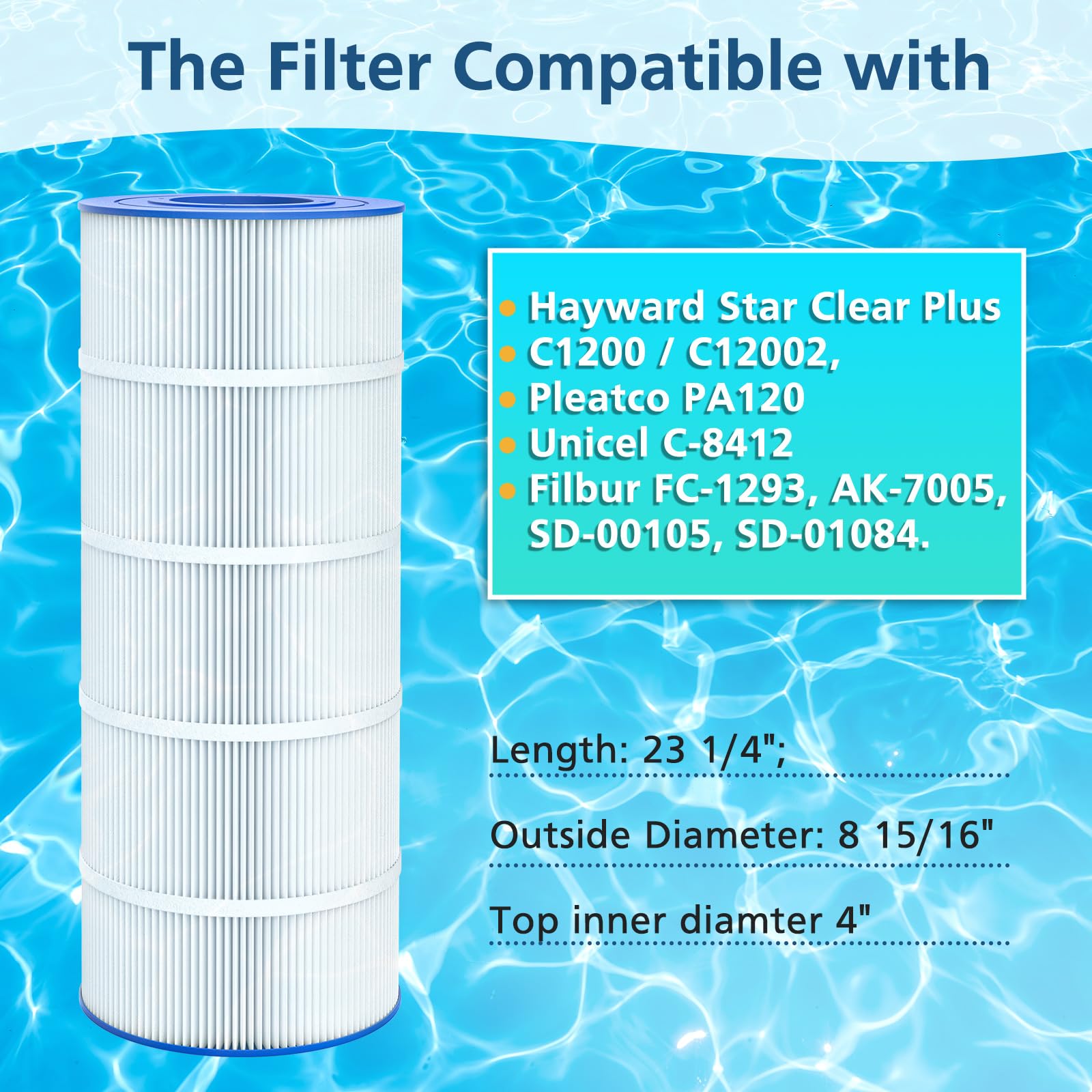 2 Pack PA120 Replacement Pool Filter Compatible with Hayward C1200, CX1200RE, Unicel C-8412, Filbur FC-1293, Clearwater II 125, Waterway Pro Clean PCCF-125, 817-0125N, 120 Sq. Ft