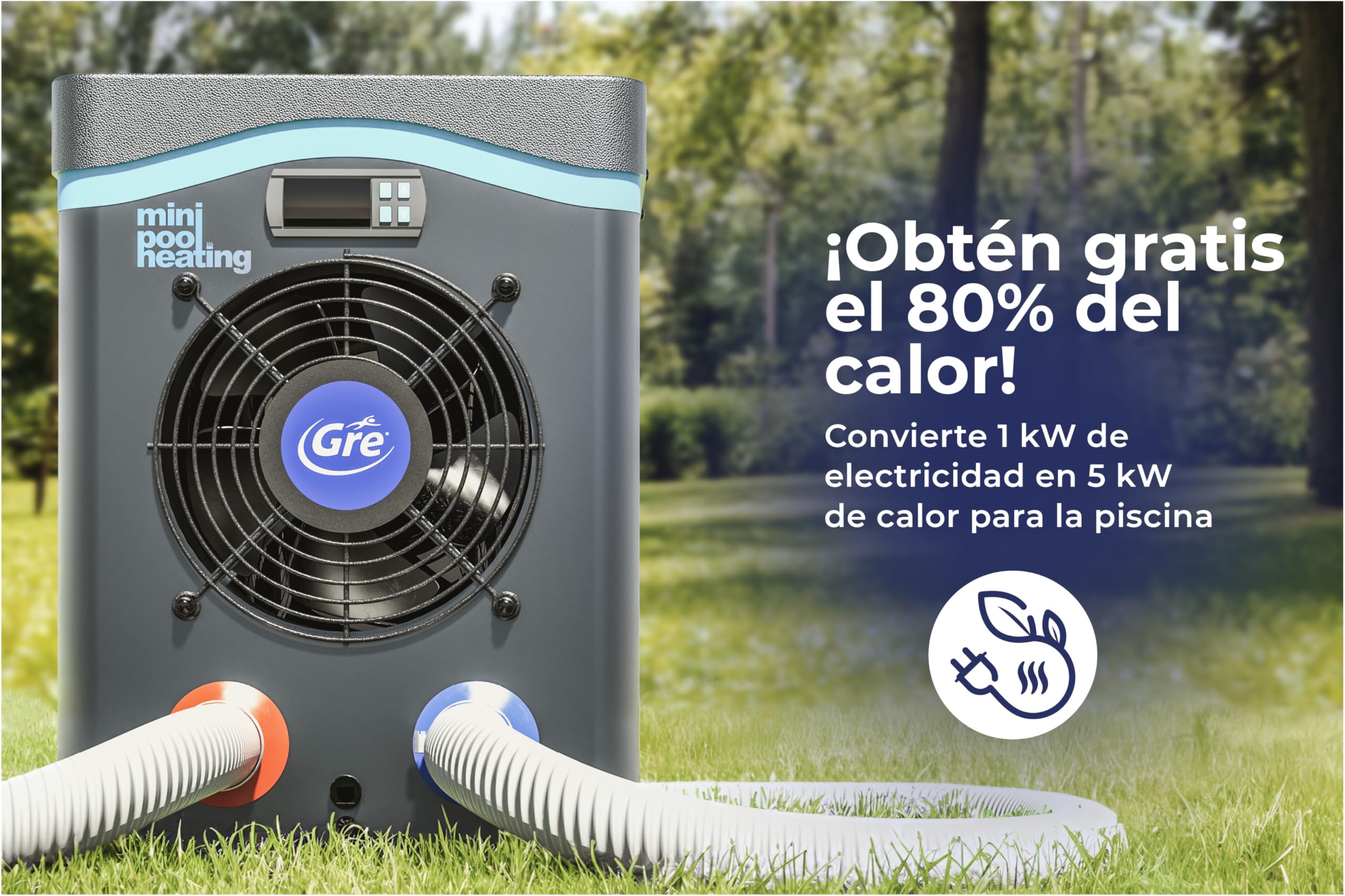 Gre Mini Bomba de Calor hasta 28°C sin bypass piscinas elevadas 40 m³