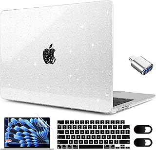 MEEgoodo Glitter Case for MacBook Air 15 inch Case 2023 Released A2941 with M2 Chip, Laptop Hard Shell Cases with Keyboard Cover & Camera Cover & OTG Adapter for 15.3" MacBook Air Case, Star Clear