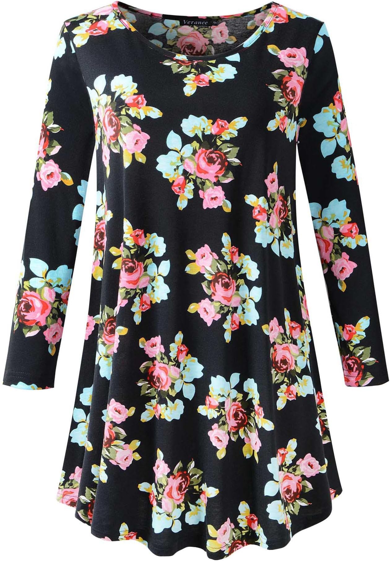 Veranee Women's Plus Size Swing Tunic Top 3/4 Sleeve Floral Flare T-Shirt