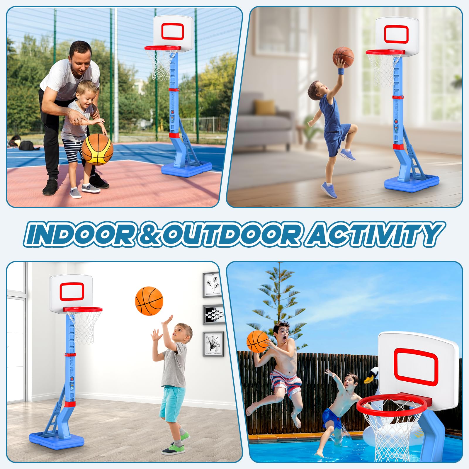 Kinder Basketballkorb,Basketballkorb Indoor Outdoor Réglable en 5 hauteurs 70-138 cm mit Mini Basketball und Aufblasbare Pumpe,Sport Spielzeug für Kinder Jungen Mädchen ab 3-12 Jahre -Blau