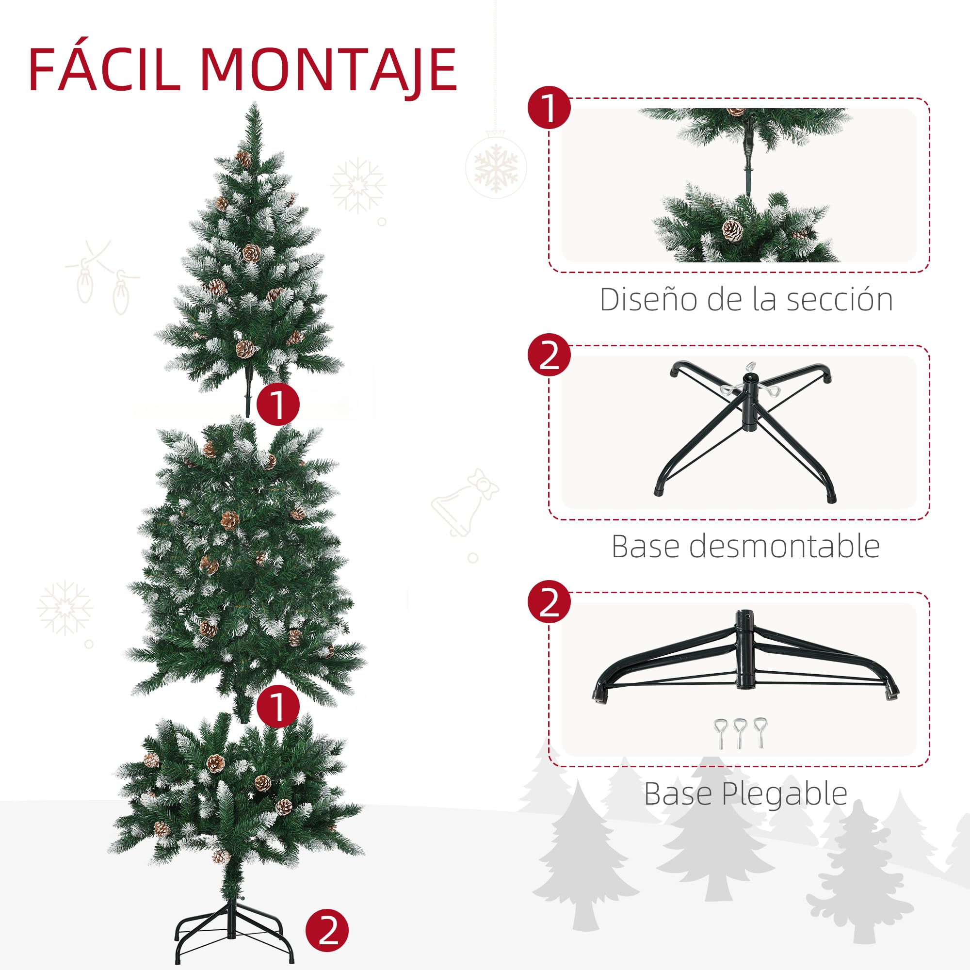 HOMCOM Árbol de Navidad Artificial de Nieve 180 cm Ø73x180 cm Verde Blanco