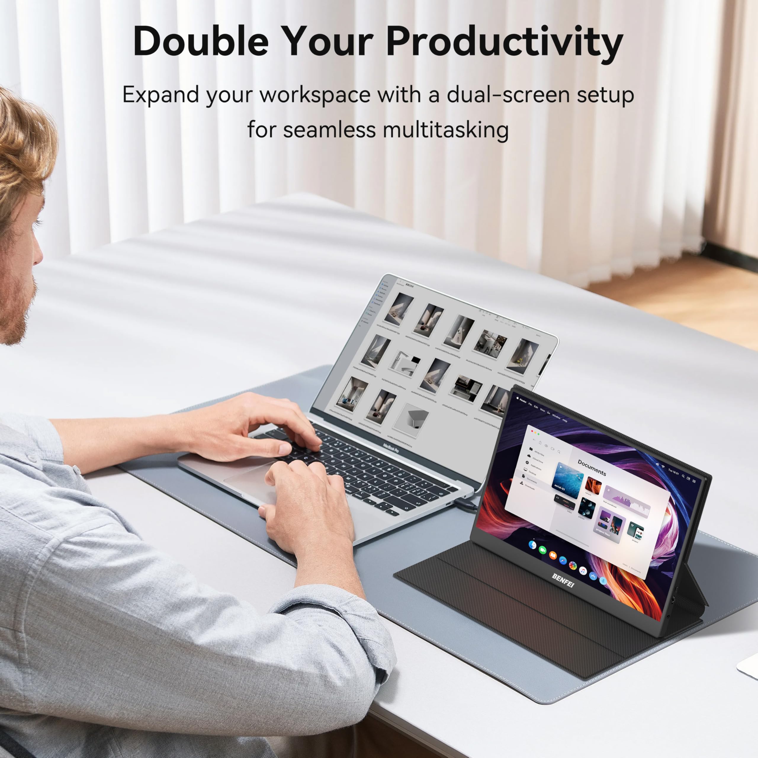 BENFEI Écran Portable 15,6'' Moniteur Gaming FHD 1080P IPS HDR, Ultra-Fin avec Pochette et Haut-parleurs, Plug&Play Via Display HDMI/USB-C pour PC/MacBook/Ordinateur Portable/PS5 4/Xbox/Switch/TV
