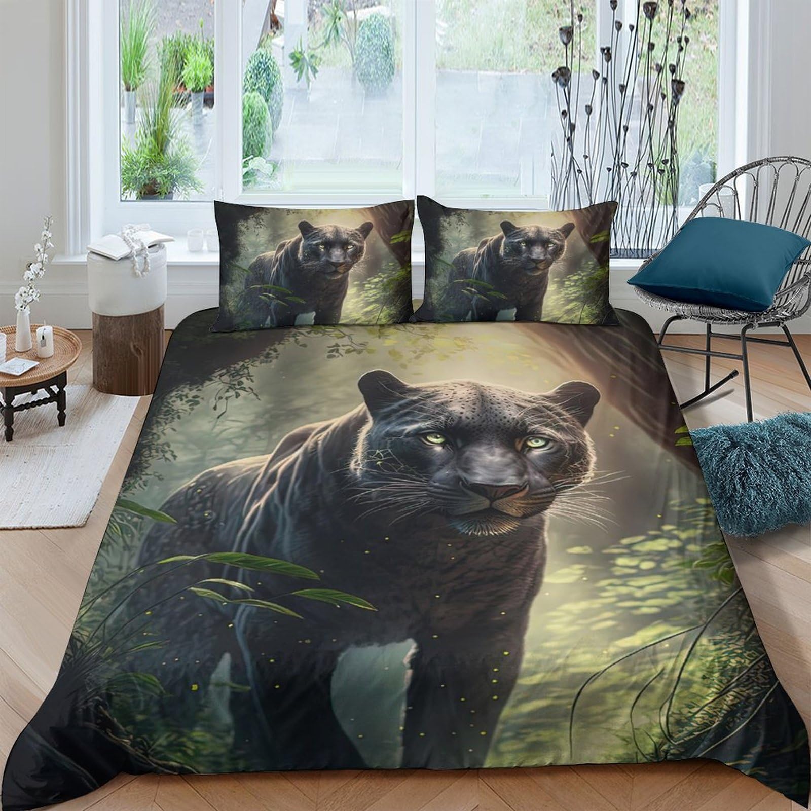 Ctjqhvkz Style-2 3D Printed Black Panther Fitted Sheet Microfiber Soft Anti-Slip Jungle Forest Mattress Cover For Bedroom Home Decor Single（135X200cm）