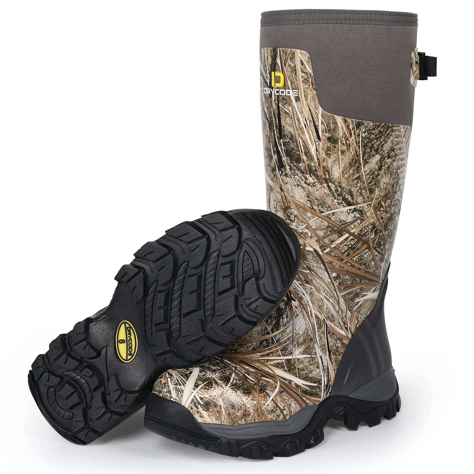 D DRYCODEDRYCODE Hunting Boots for Men, Waterproof Rubber Boots with 5mm Neoprene and Steel Shank, Mens Rain Boots for Outdoor Hunting, Fishing