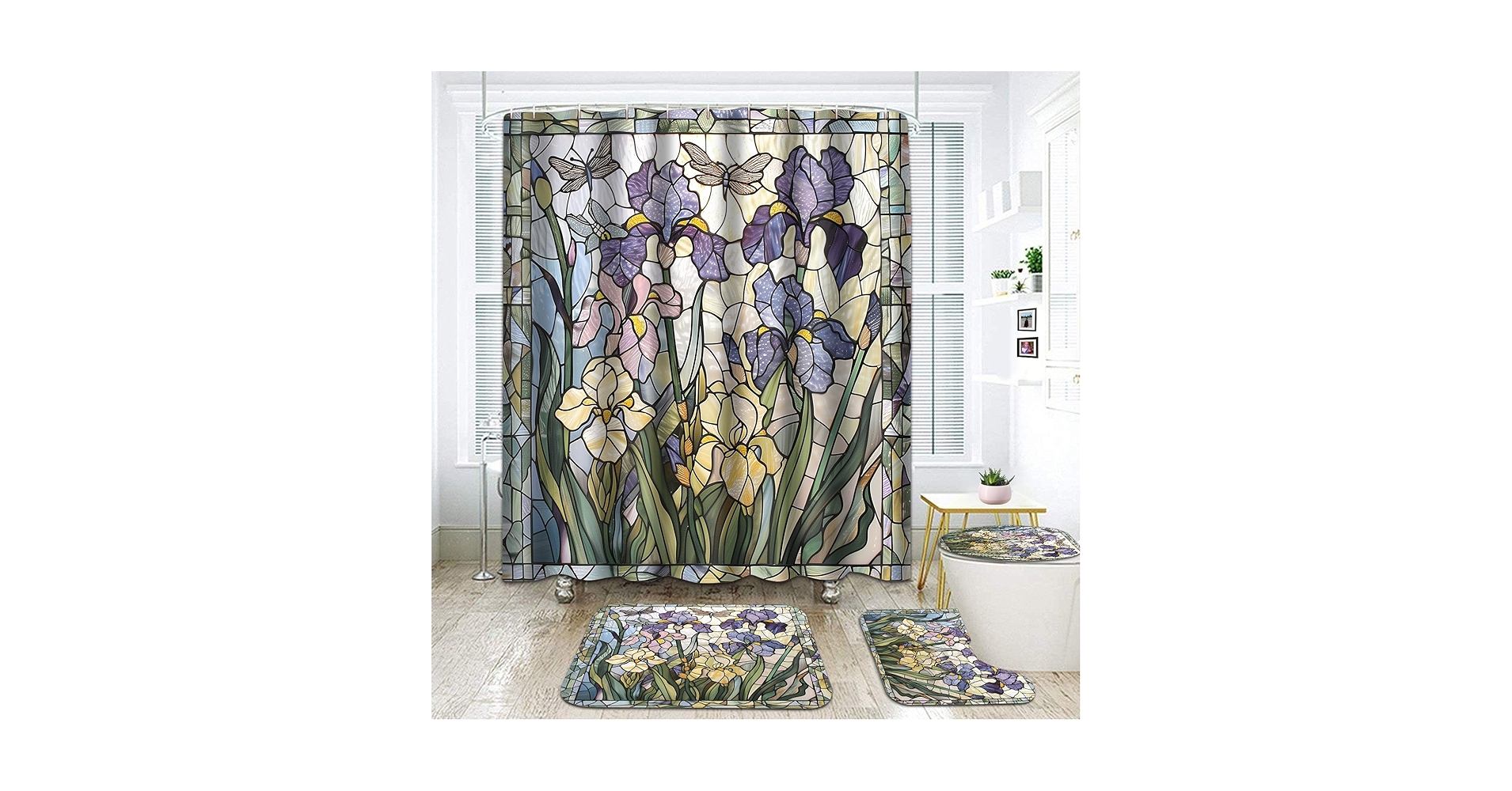 ステンドグラス4点セット Amazon.co.jp: ステンドグラス 4点シャワーカーテンセット - 花