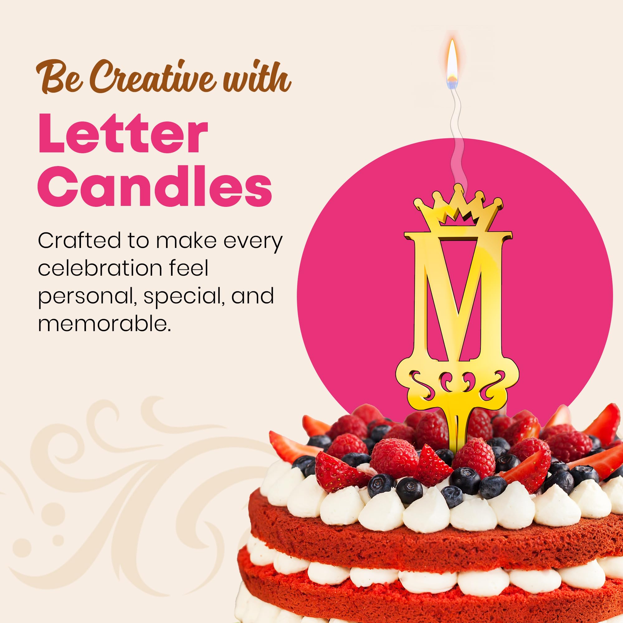 Gold Glitter Letter M - Luxury Cake Topper Candle for Birthdays, Weddings & Anniversaries - Reusable Food Safe Acrylic, Shiny Mirror Finish - Happy Birthday Cake Topper Decor
