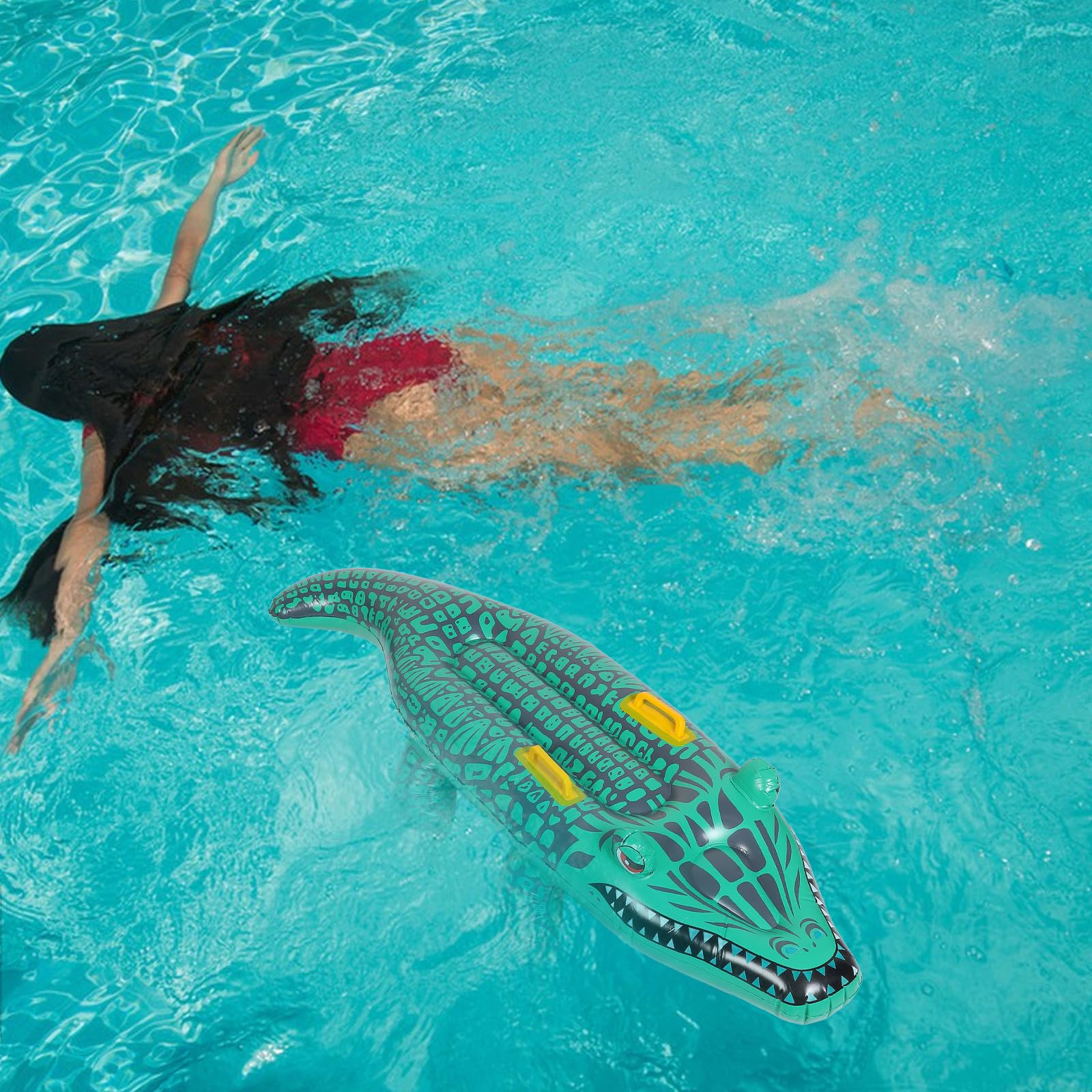 YARNOW Aufblasbare Alligator Pool Schwimmhilfe aus PVC Auslaufsicher und Tragbar Spielerische Grüne Schwimmmatte für Strand und Poolspaß