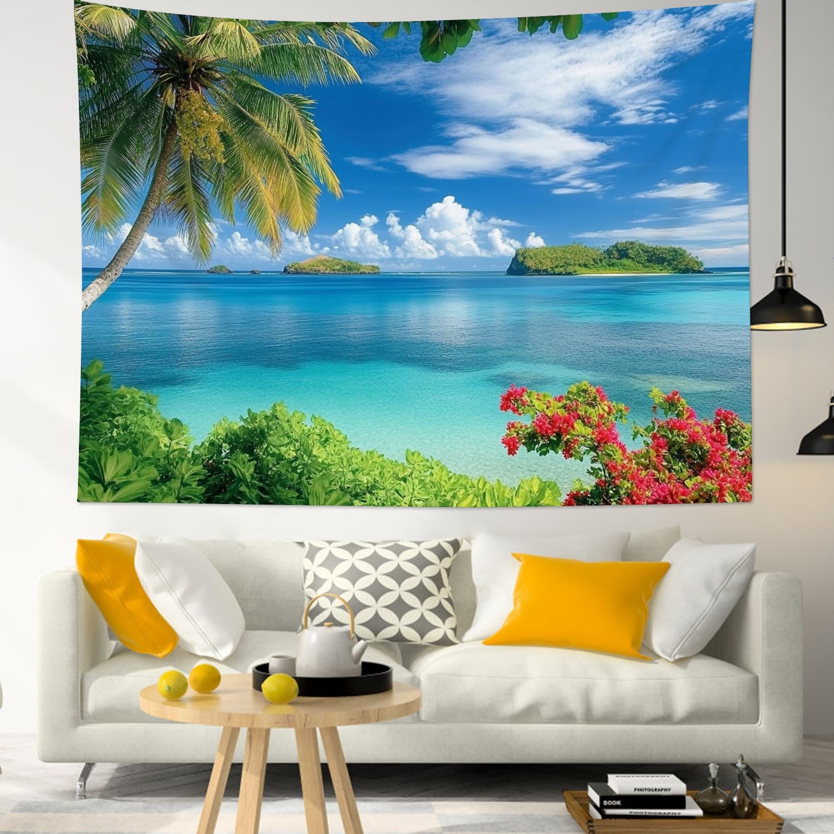 Arazzo Beach Ocean Tropical Green Palm Tree Arazzi Parete 2XL