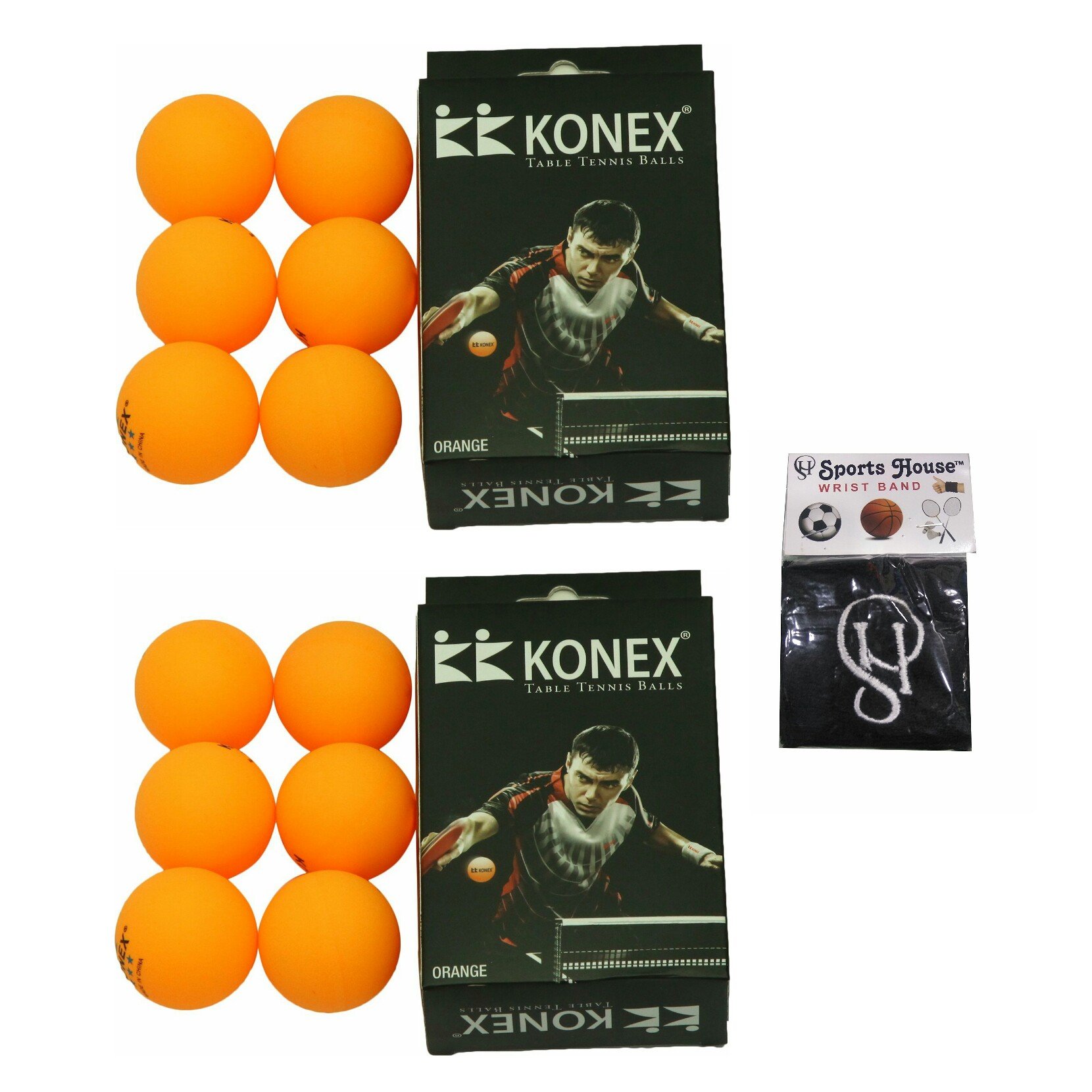 KONEX Cotton Table Tennis Ball with SportsHouse Wrist Band, Yellow - Pack of 12 Standard Size