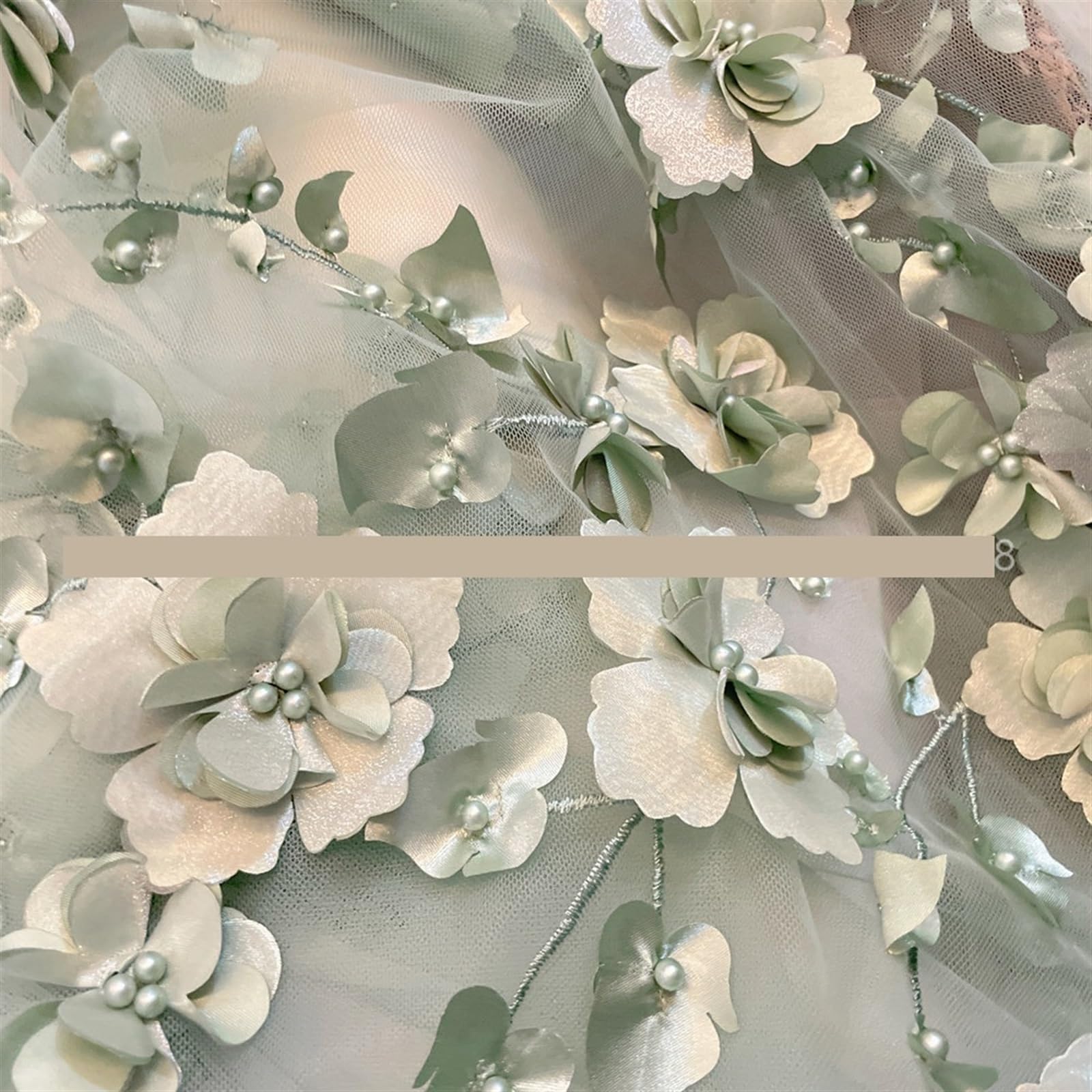 Stoff FüR Hochzeitskleider 14 Farbe Perlen 3D Blume geheftet Spitze Stoff Hochzeit Kleid DIY Kleidung Nähen für Heimwerker(Champagne golden,5Meters)