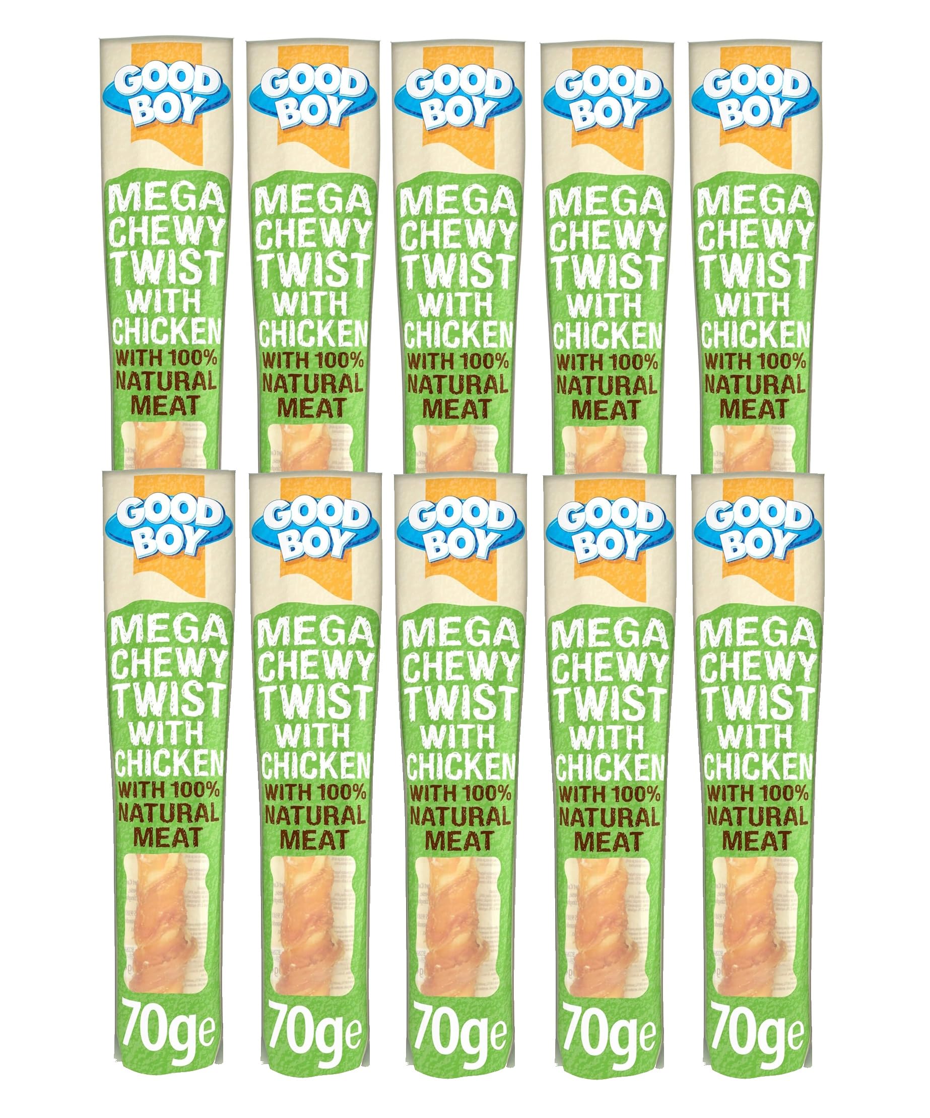 10 PACK GOOD BOY MEGA CHEWT TWIST WITH CHICKEN BREAST MEAT, HIGH PROTEIN DOG TREATS 70G