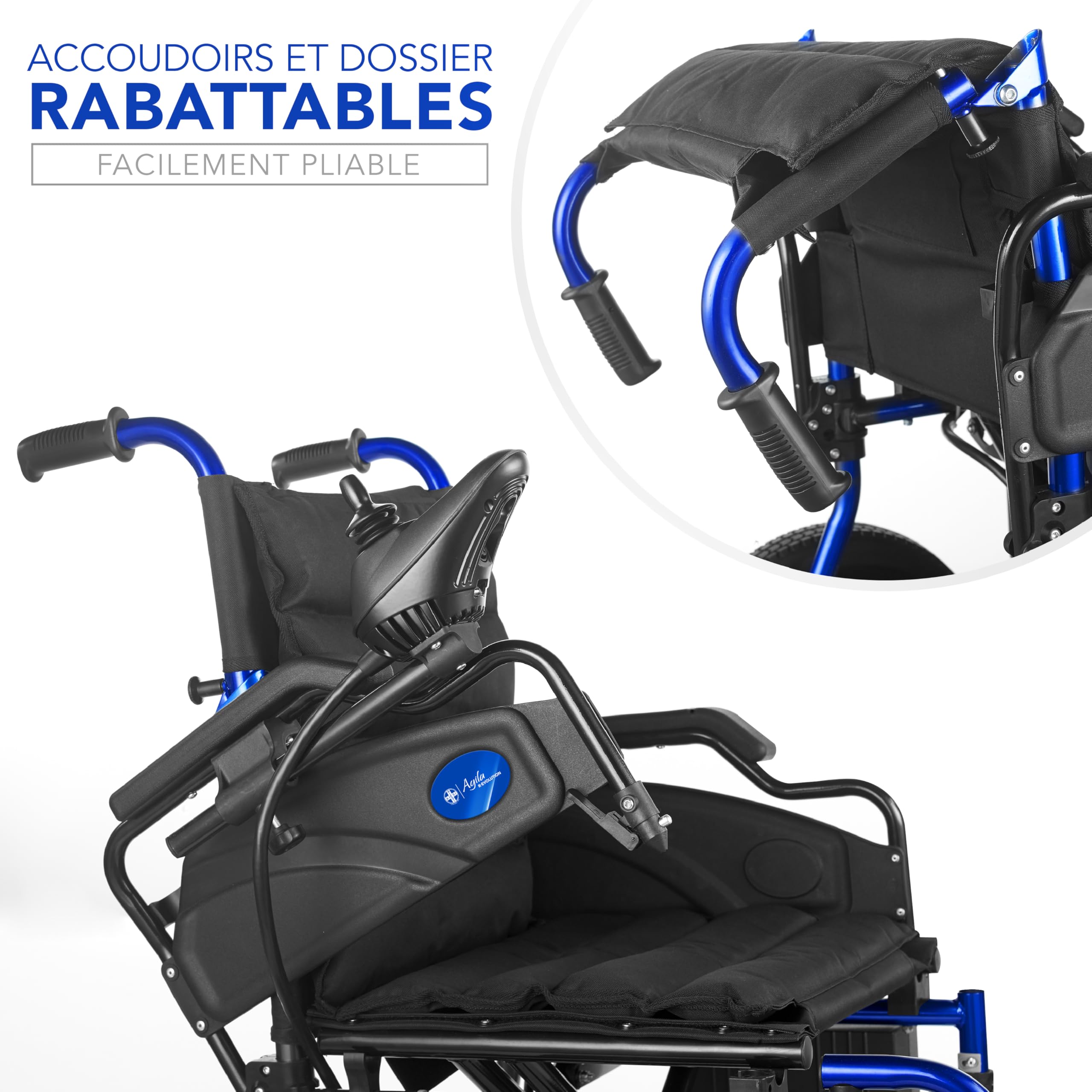 AIESI® Fauteuil Roulant électrique pliant pour personnes âgées et handicapées AGILA R-EVOLUTION, Accoudoirs et dossier rabattables, Repose-pieds amovibles, Ceinture de sécurité, Garantie 24 mois