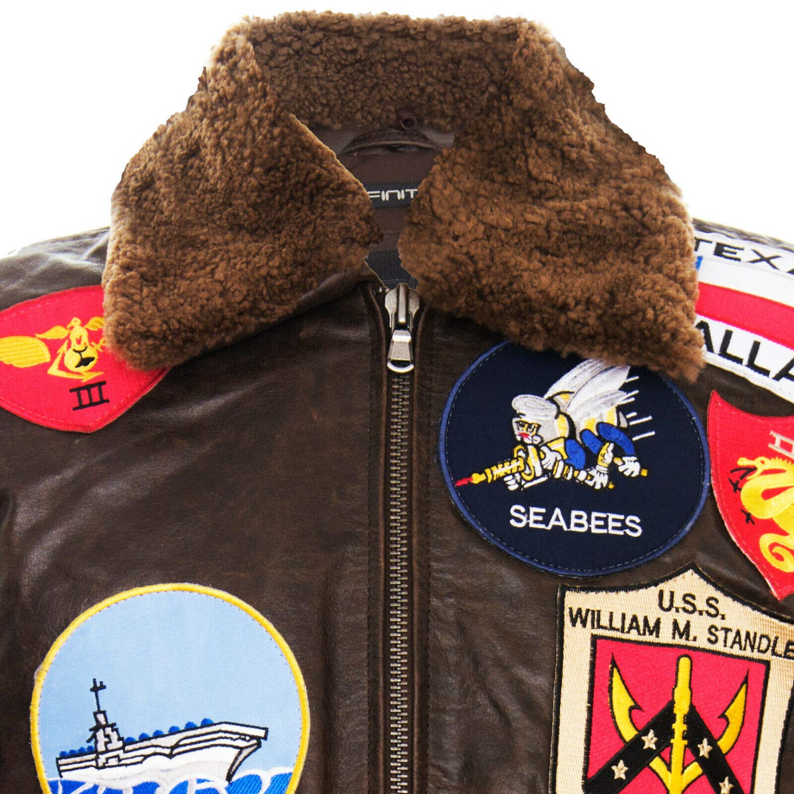 Infinity Leather Giubbotto Bomber da Uomo in Pelle con Collo e Toppe in Pelle di Pecora Stile Top Gun Air Force A2 Flight