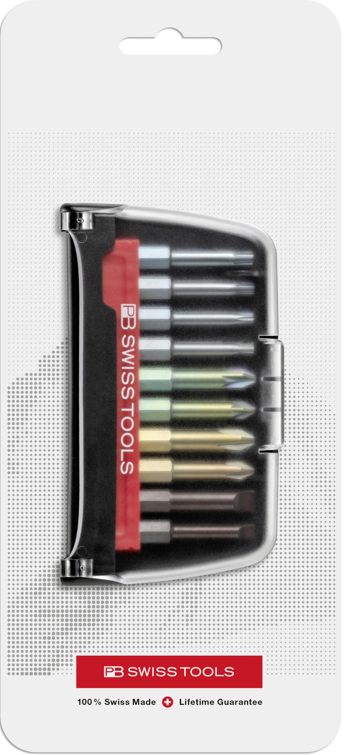 PB Swiss Tools BitCase con 10 puntas de cruz largas Pozidriv Torx | PB E6.702 BC | 100% hecho en Suiza | Juego de puntas con clip de correa para aplicaciones estándar en la industria y la artesanía