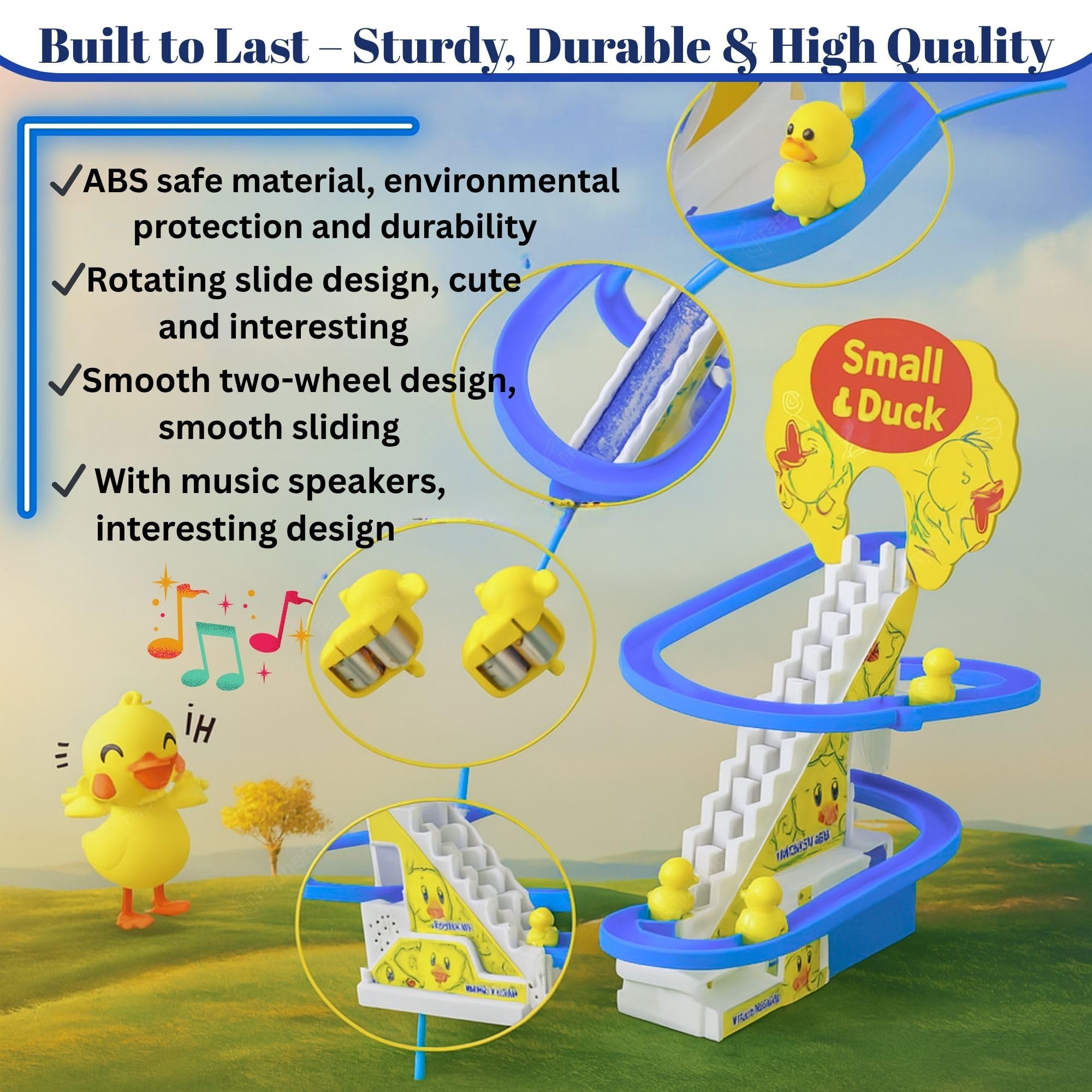 GRAPHENE Ducks Slide Toy Set with 2 Cells Stair Climbing Duck Track Toy Light Musical 3 Duckling Moving Escalator Automatic Cartoon Chasing Race Gift for Kids 1+ 2 3 4 5 Years Baby Girls Toddlers - Image 7 thumbnail