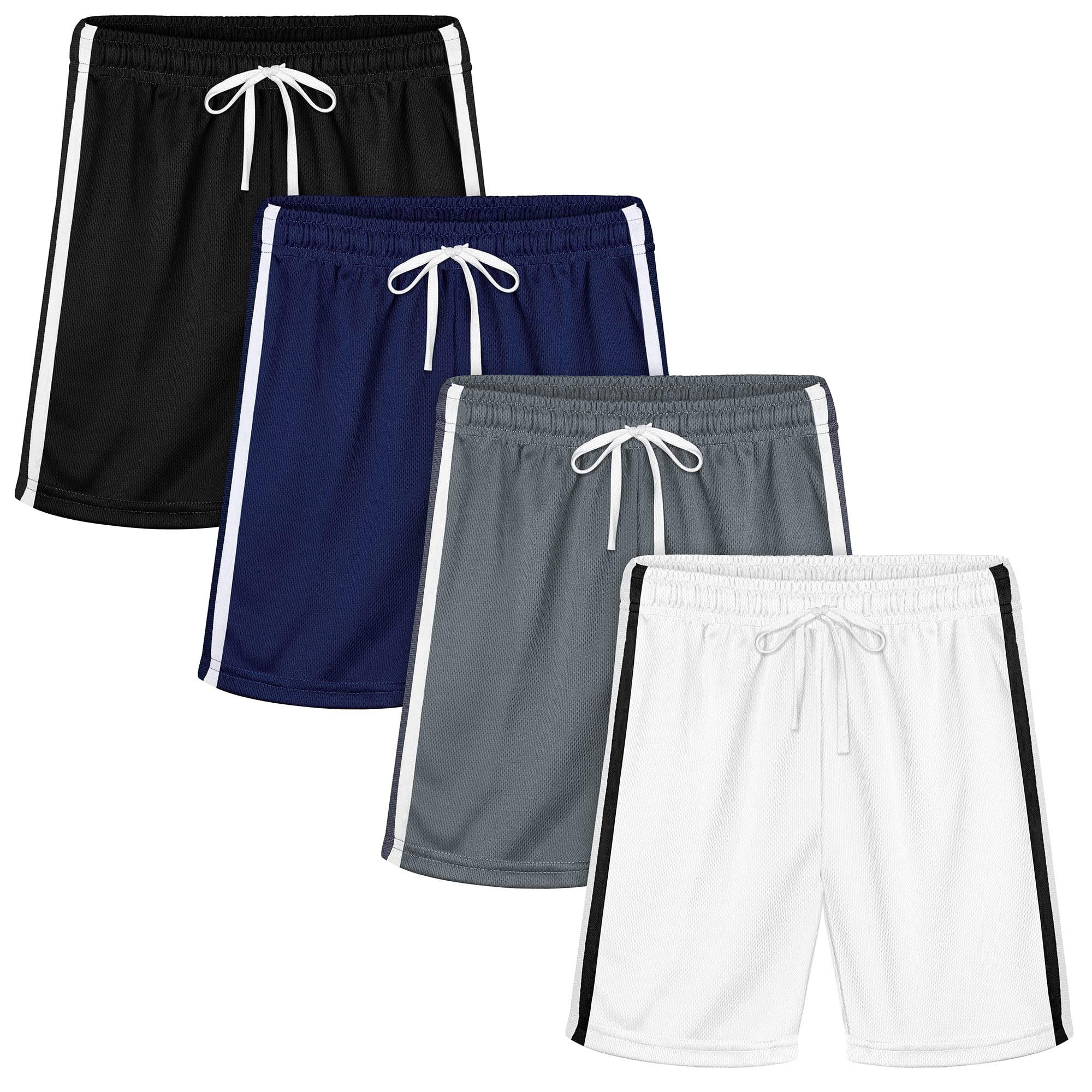 Resinta4 Pack Toddler Boys Basketball Shorts Kids Mesh Shorts Active Soccer Shorts with Drawstring Quick Dry Shorts