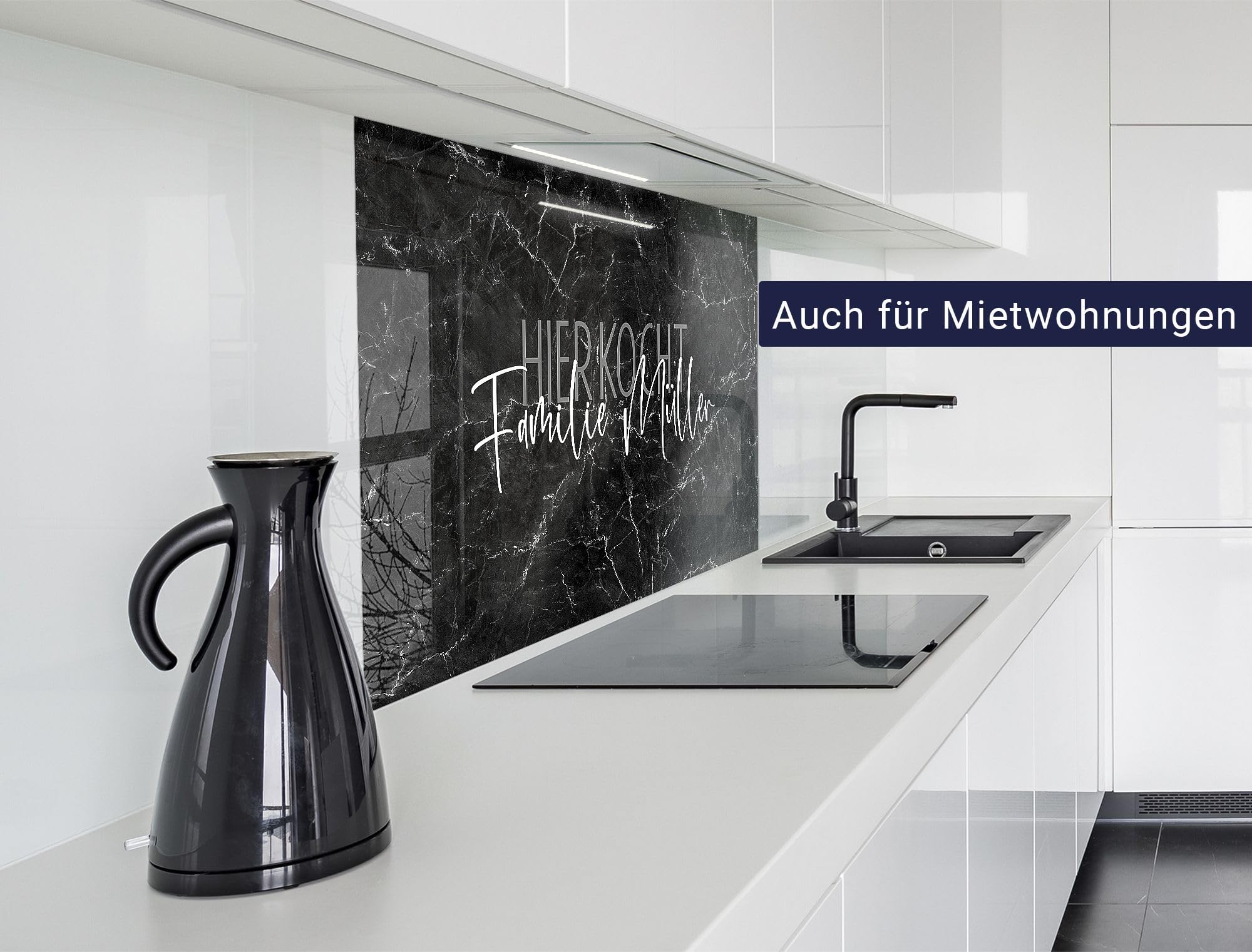 timalo Herd Spritzschutz Wand Spüle, Küche Küchenrückwand Glasoptik | Acryl Glas 2mm | Glasrückwand Acrylglas - personalisiert mit Namen - Rückwandschutz Platte | 80x50cm Marmor schwarz