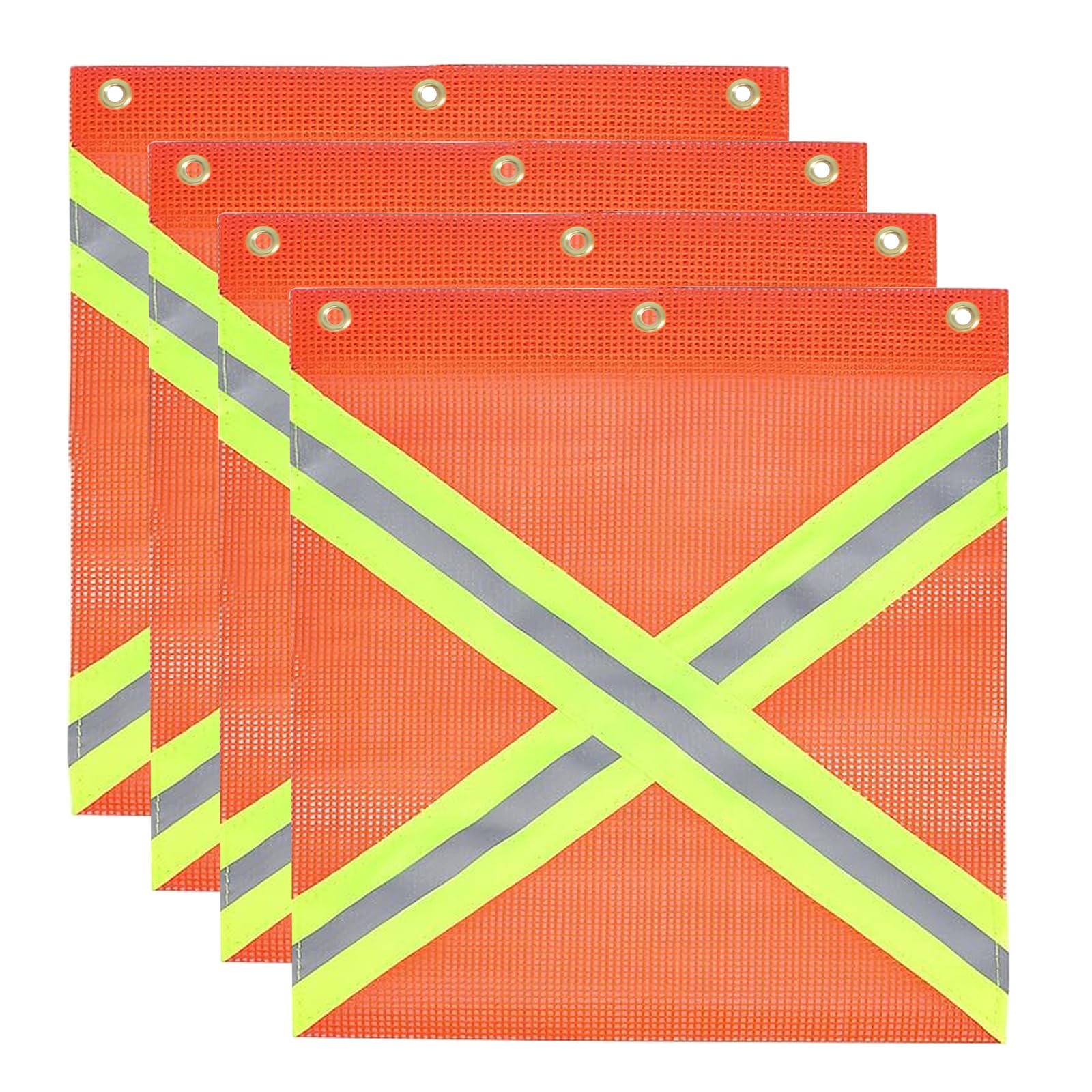 4 Pièces Drapeau de Sécurité Orange,46x46 cm Drapeau d'Avertissement en Maille avec Bandes Réfléchissantes et Serre Câbles,pour Voiture Caravane Remorque Porte Vélos